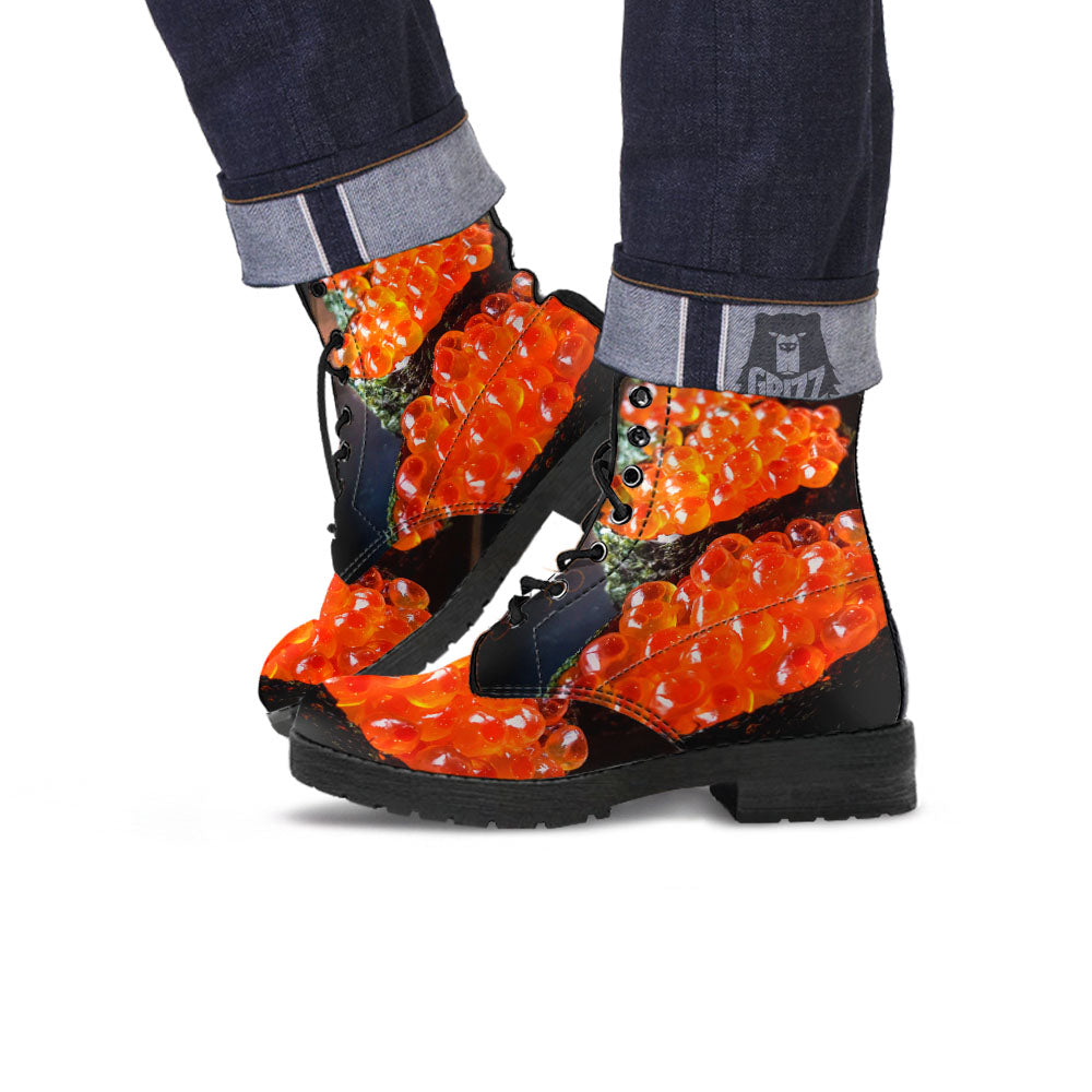 Salmon Roe Sushi Print Leather Boots-grizzshop