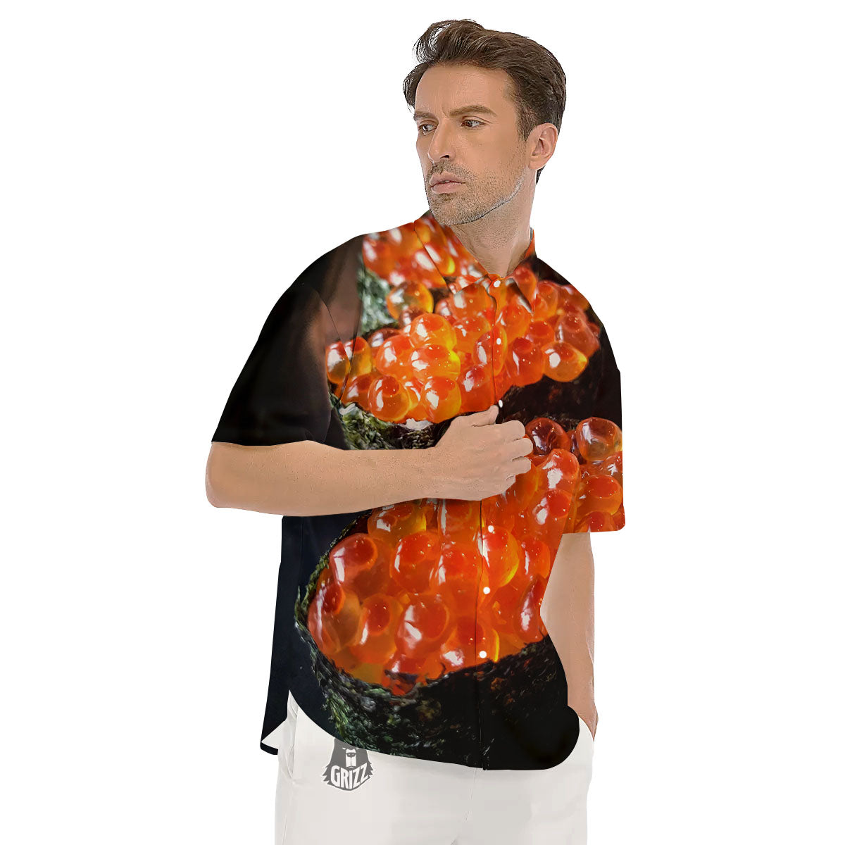 Salmon Roe Sushi Print Men's Short Sleeve Shirts-grizzshop