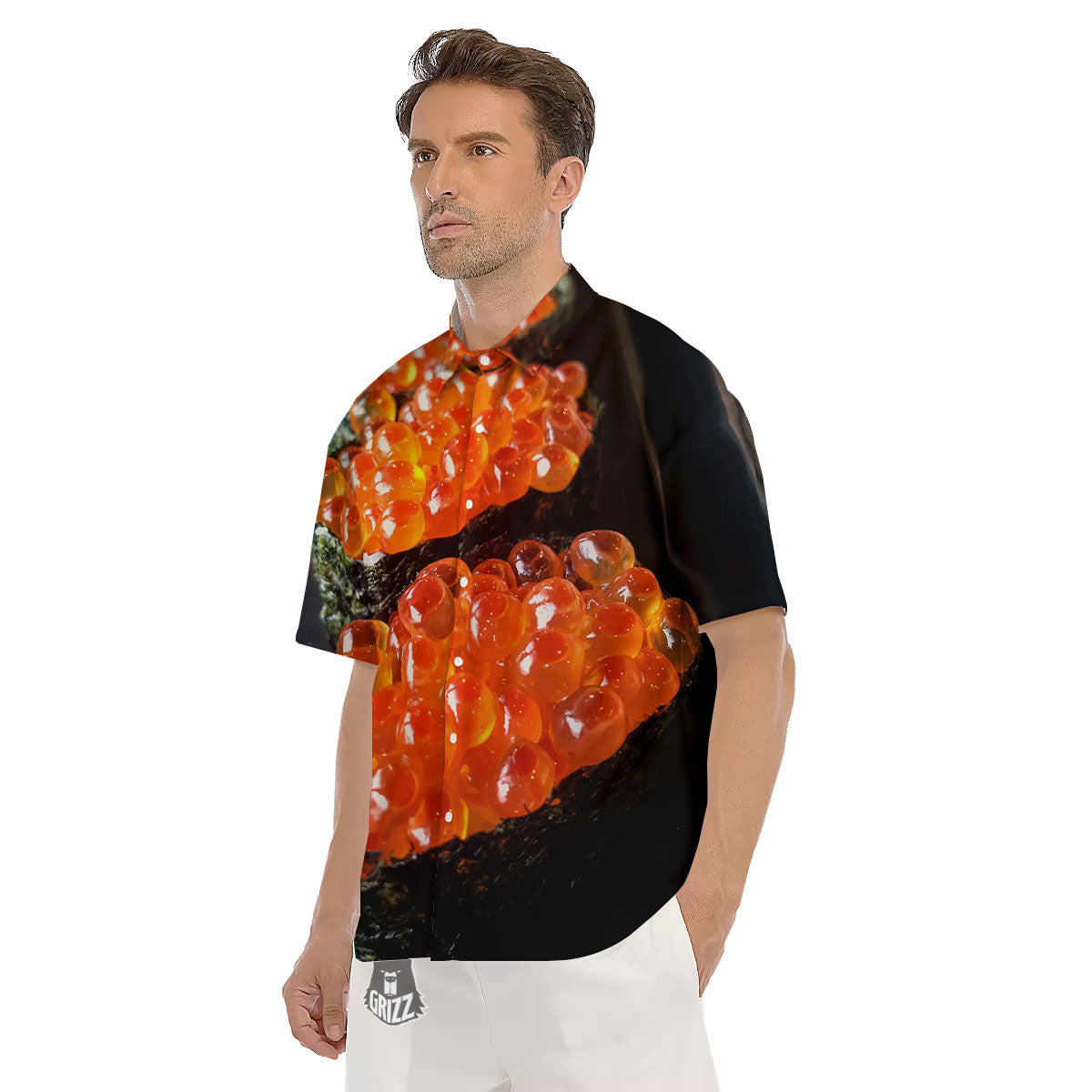 Salmon Roe Sushi Print Men's Short Sleeve Shirts-grizzshop
