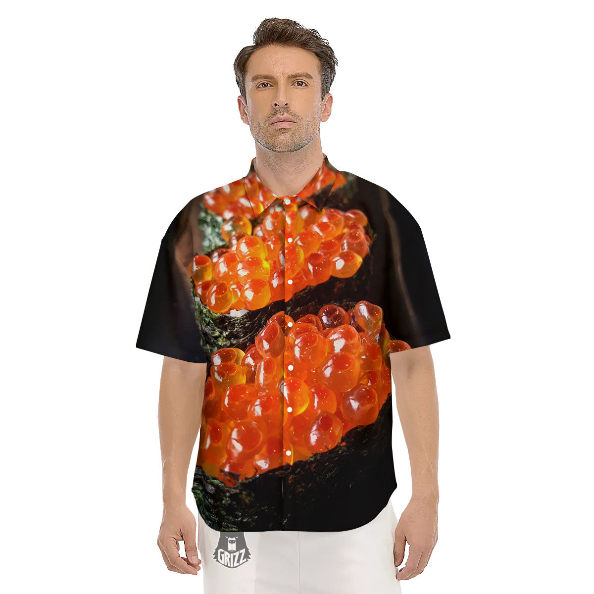 Salmon Roe Sushi Print Men's Short Sleeve Shirts-grizzshop