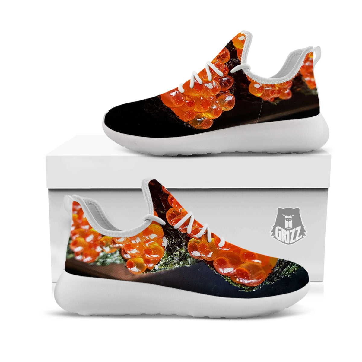 Salmon Roe Sushi Print White Athletic Shoes-grizzshop