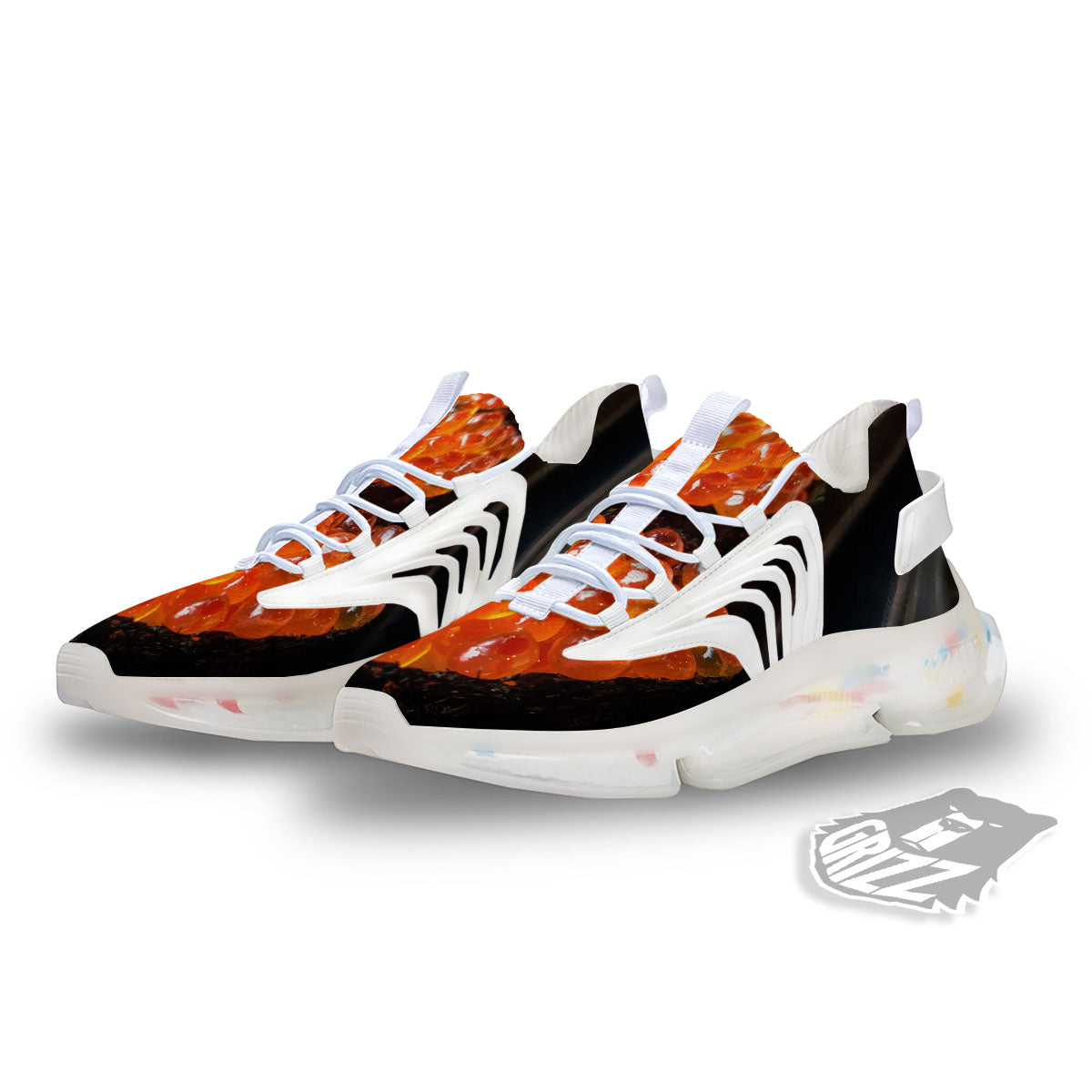 Salmon Roe Sushi Print White Gym Shoes-grizzshop