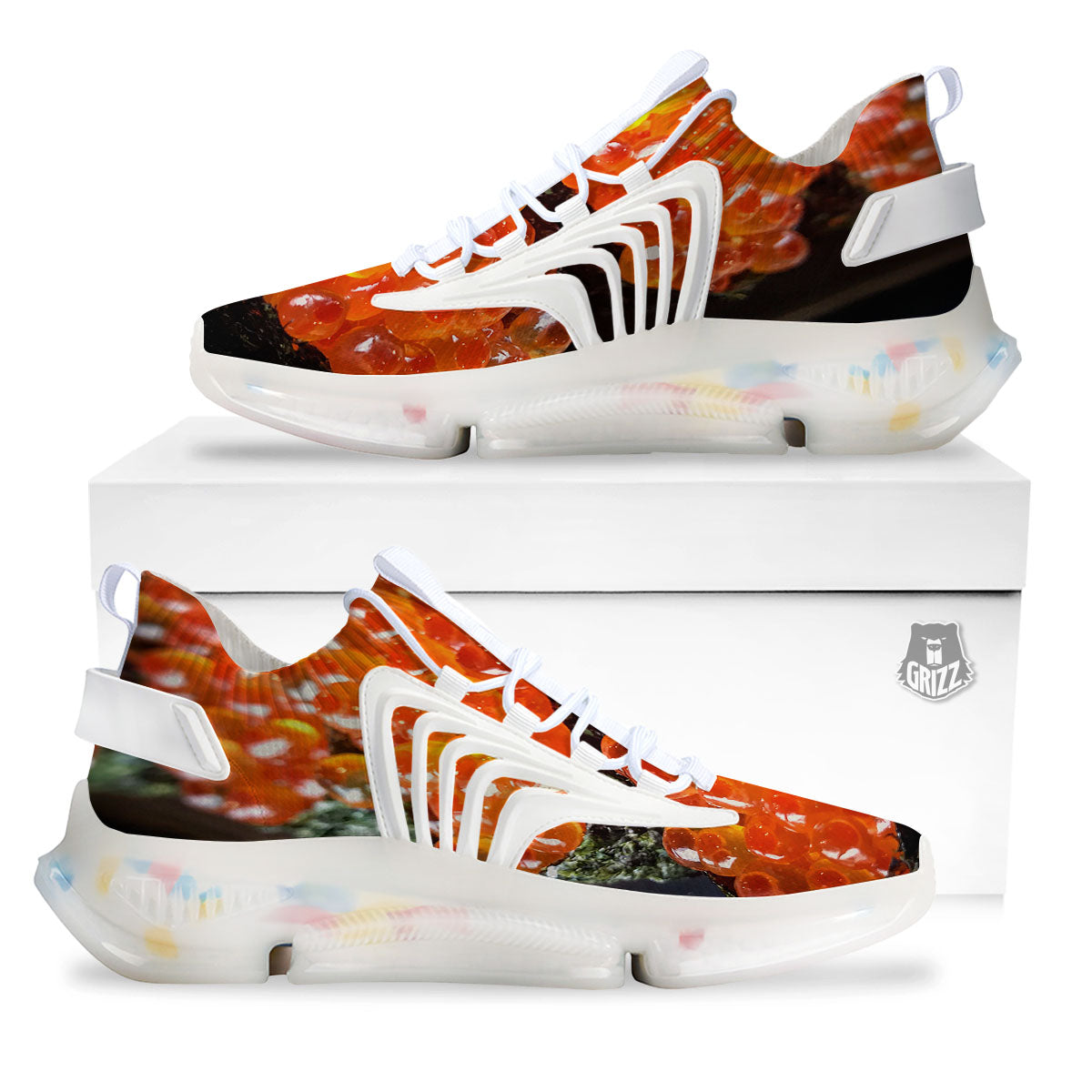 Salmon Roe Sushi Print White Gym Shoes-grizzshop