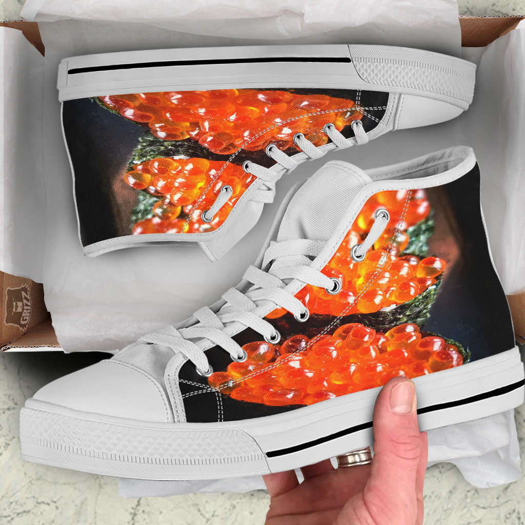 Salmon Roe Sushi Print White High Top Shoes-grizzshop