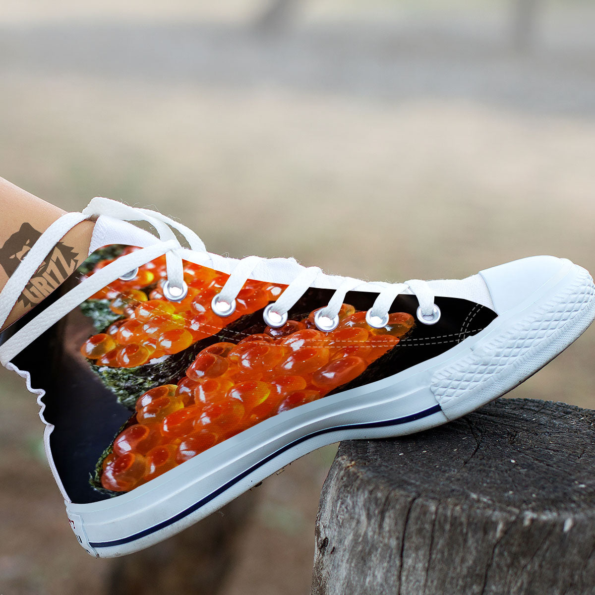 Salmon Roe Sushi Print White High Top Shoes-grizzshop