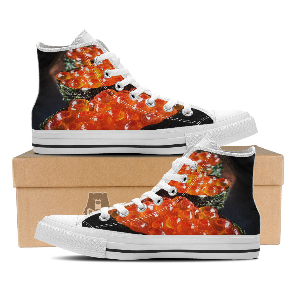 Salmon Roe Sushi Print White High Top Shoes-grizzshop