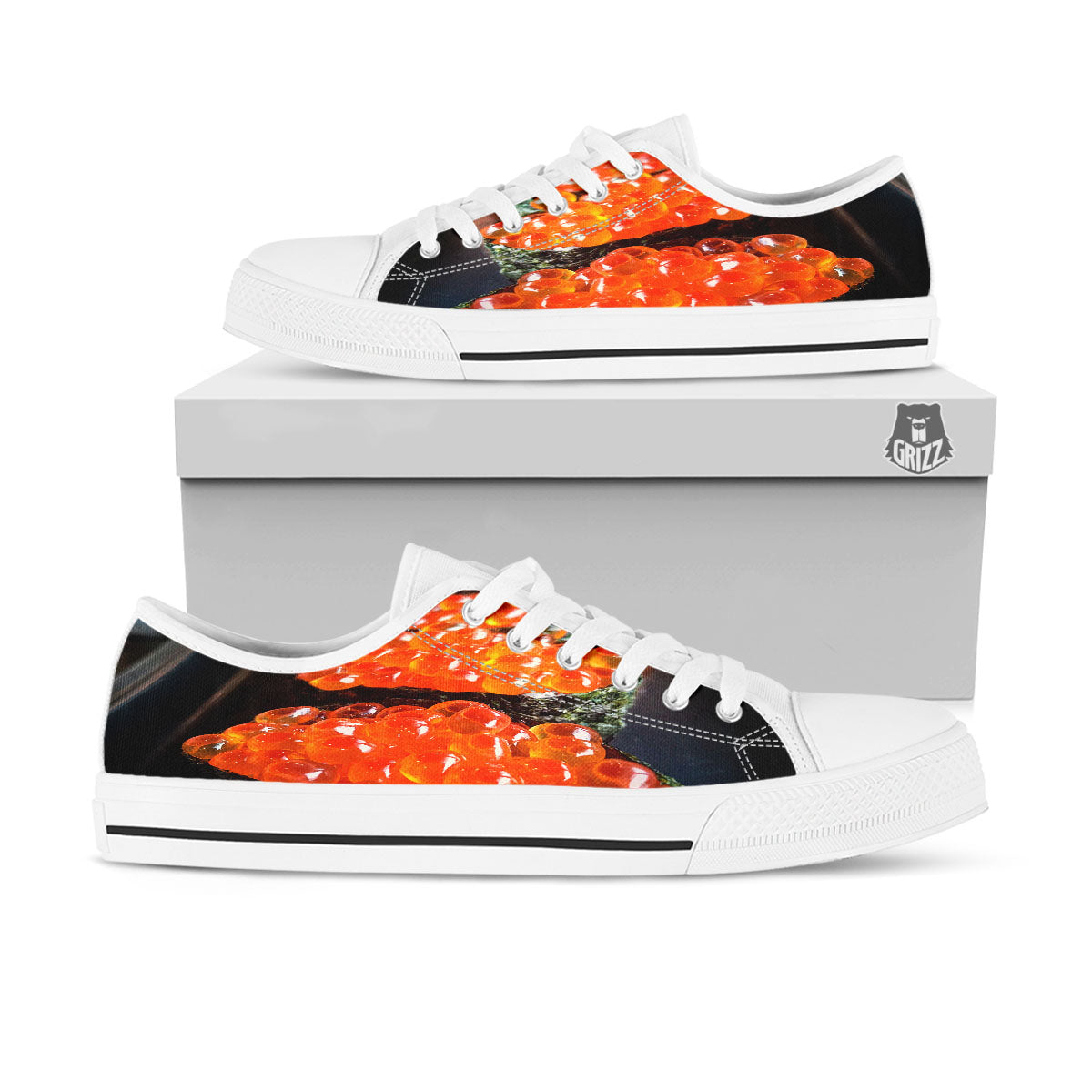 Salmon Roe Sushi Print White Low Top Shoes-grizzshop