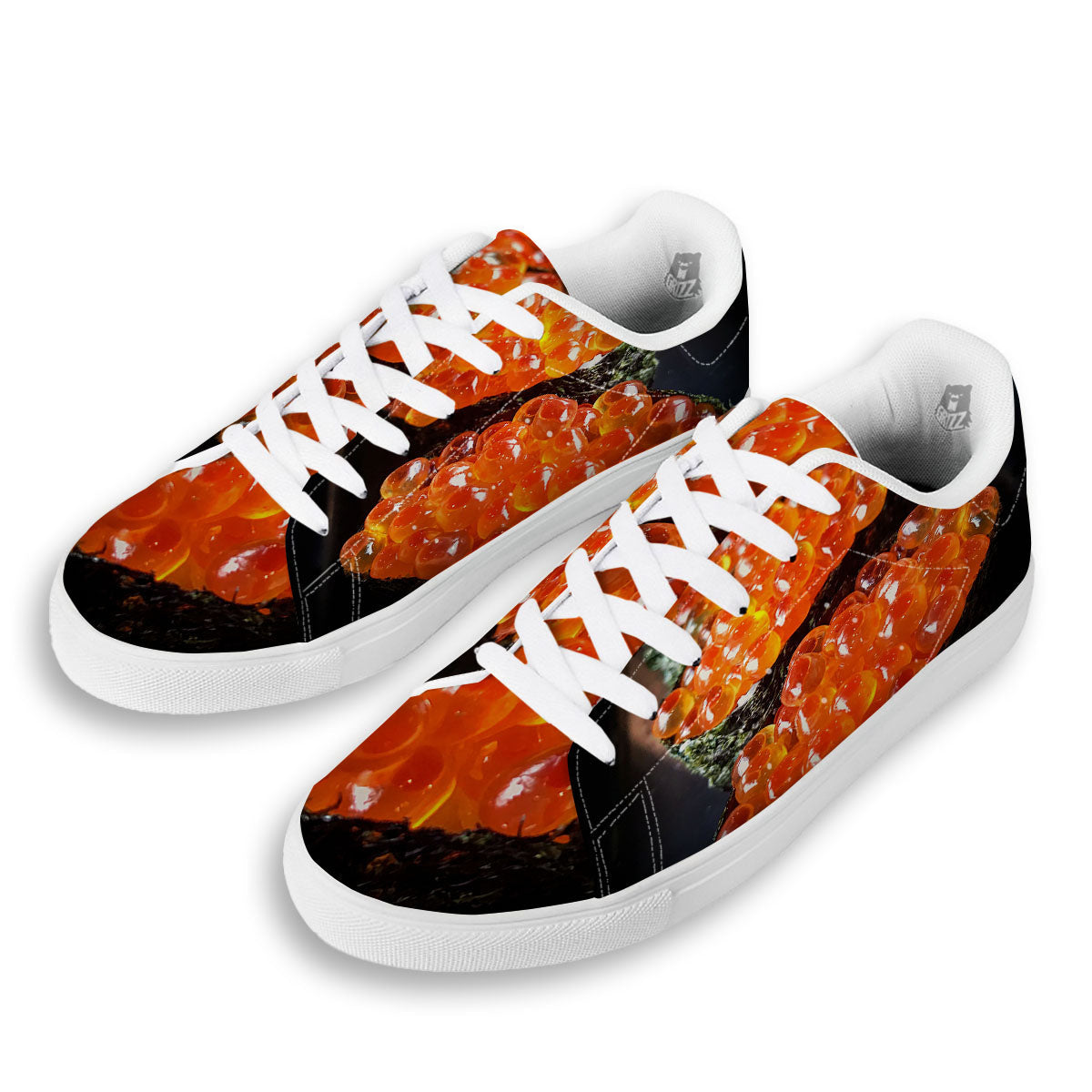 Salmon Roe Sushi Print White Low Top Sneakers-grizzshop