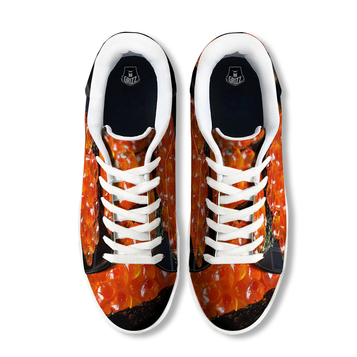 Salmon Roe Sushi Print White Low Top Sneakers-grizzshop
