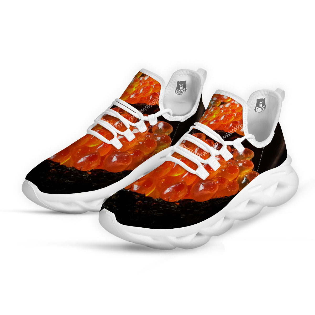 Salmon Roe Sushi Print White Running Shoes-grizzshop
