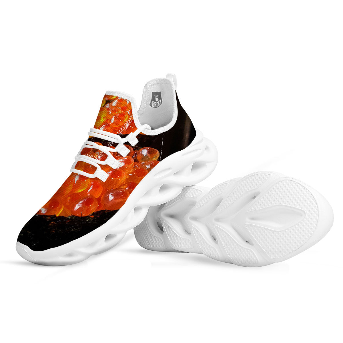 Salmon Roe Sushi Print White Running Shoes-grizzshop
