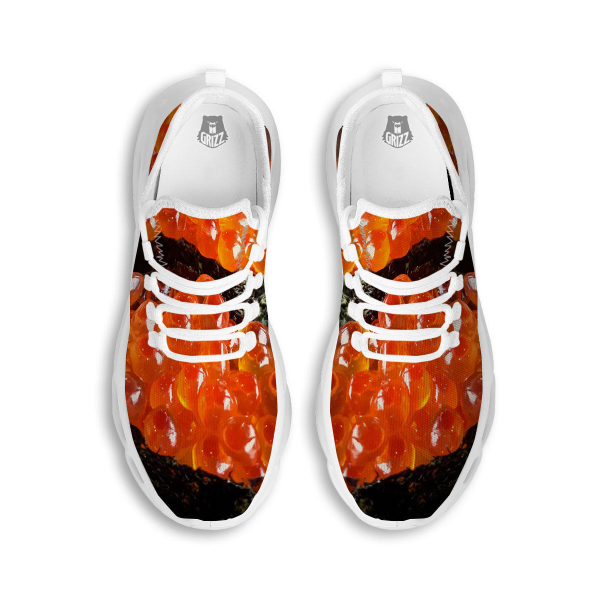 Salmon Roe Sushi Print White Running Shoes-grizzshop