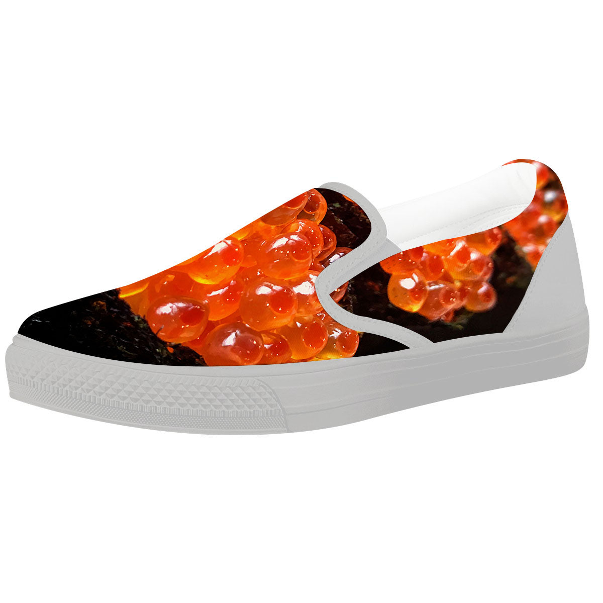 Salmon Roe Sushi Print White Slip On Shoes-grizzshop