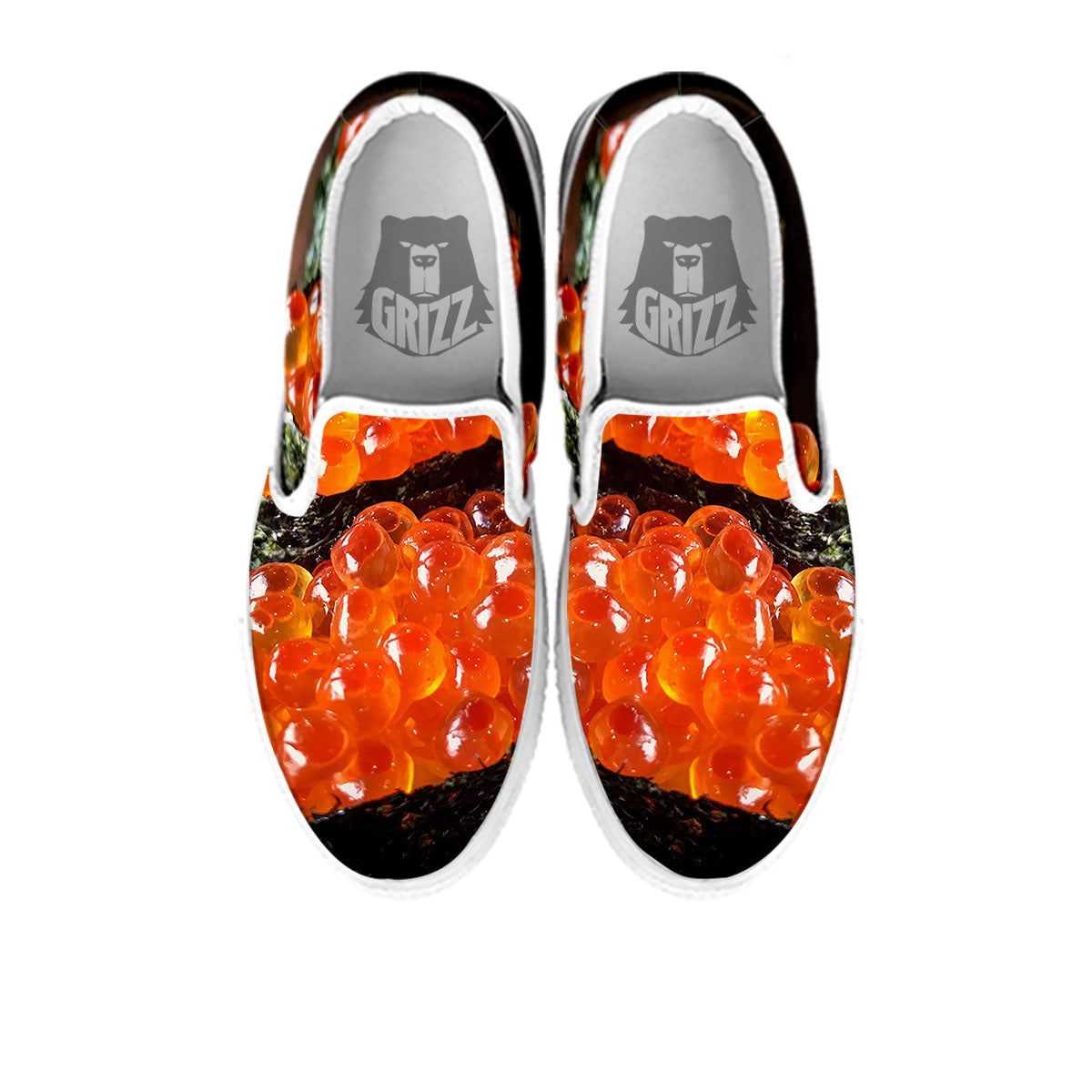 Salmon Roe Sushi Print White Slip On Shoes-grizzshop