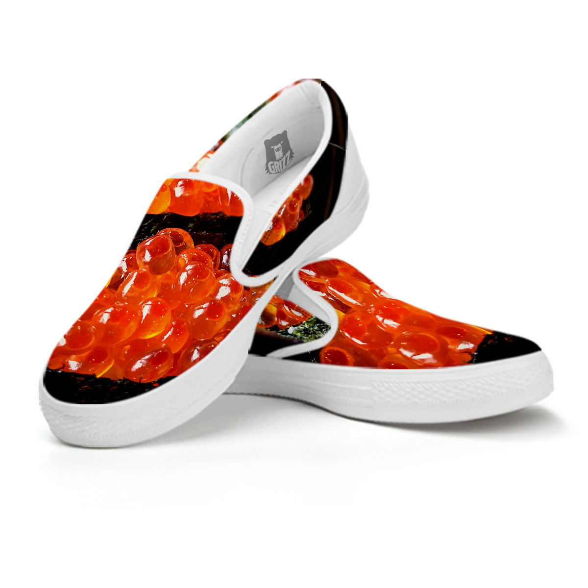 Salmon Roe Sushi Print White Slip On Shoes-grizzshop