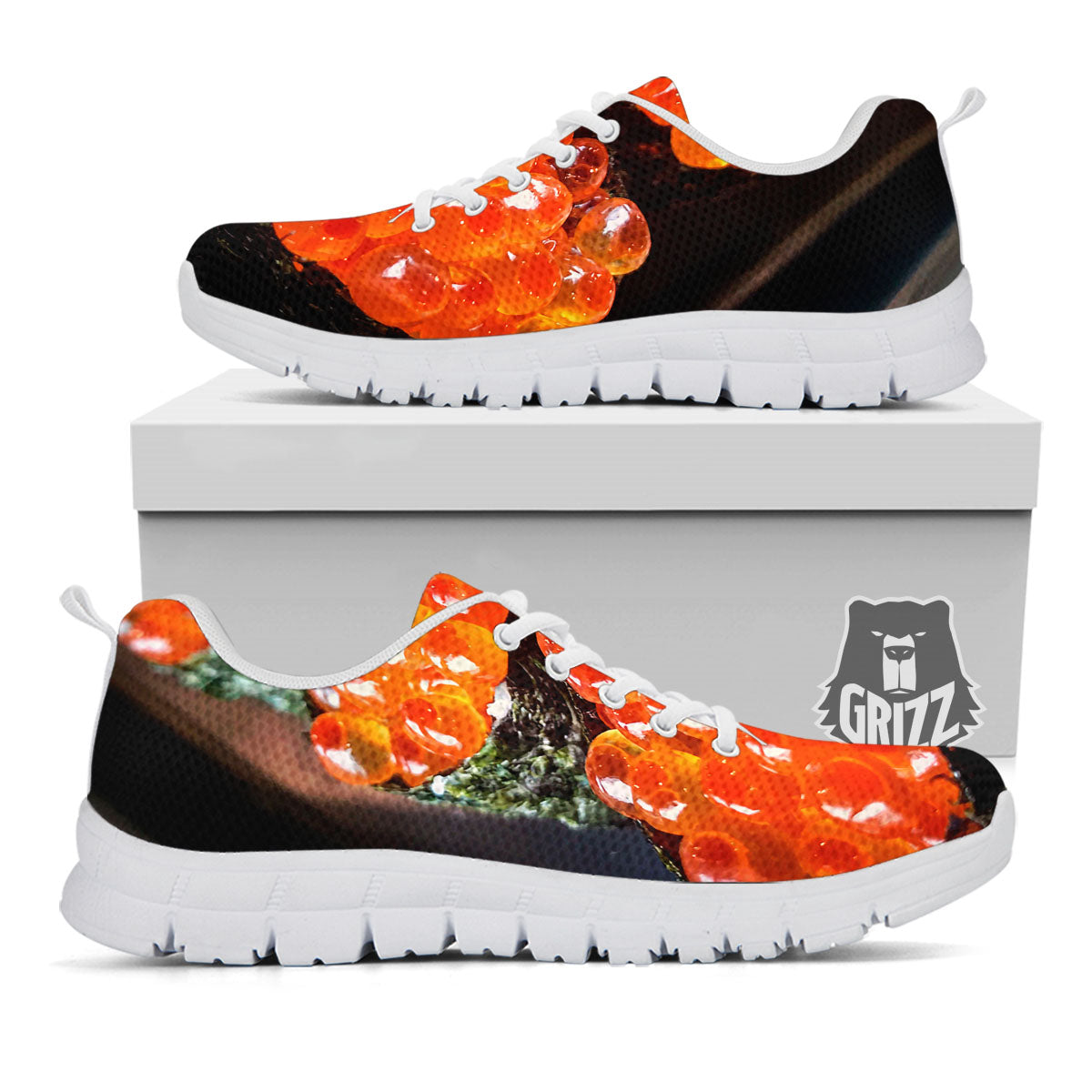 Salmon Roe Sushi Print White Sneaker-grizzshop