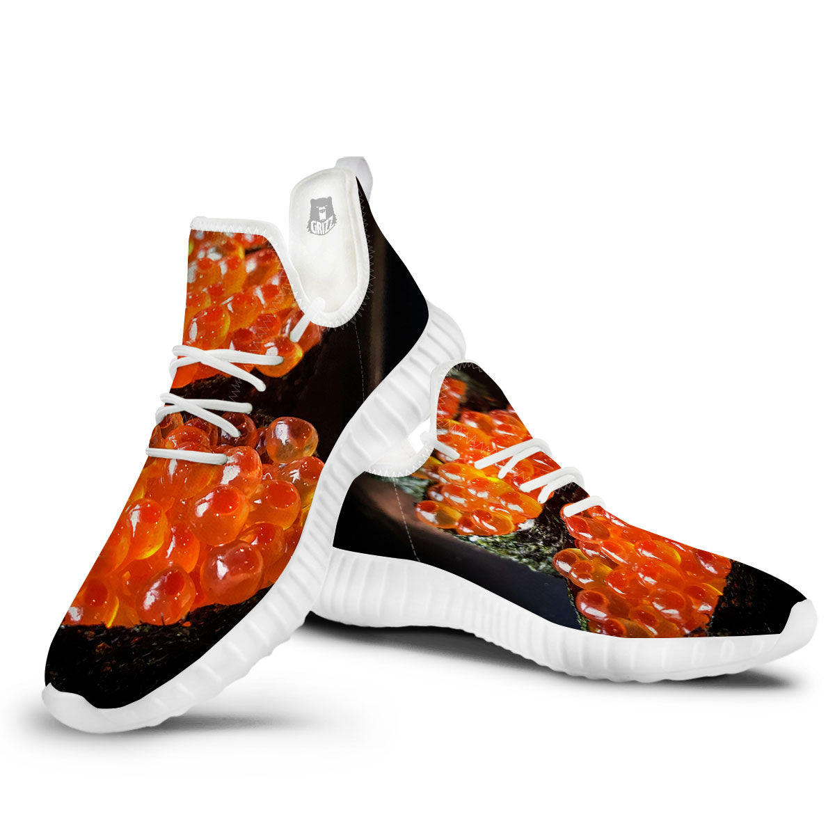 Salmon Roe Sushi Print White Walking Shoes-grizzshop