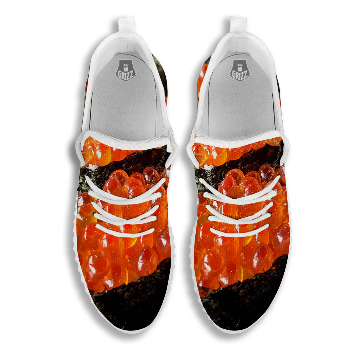 Salmon Roe Sushi Print White Walking Shoes-grizzshop