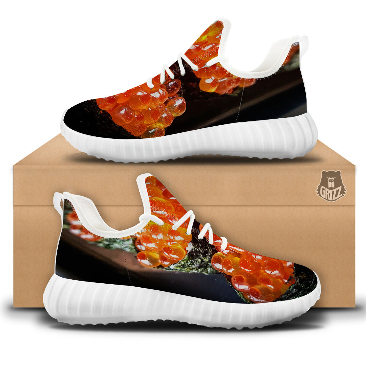 Salmon Roe Sushi Print White Walking Shoes-grizzshop