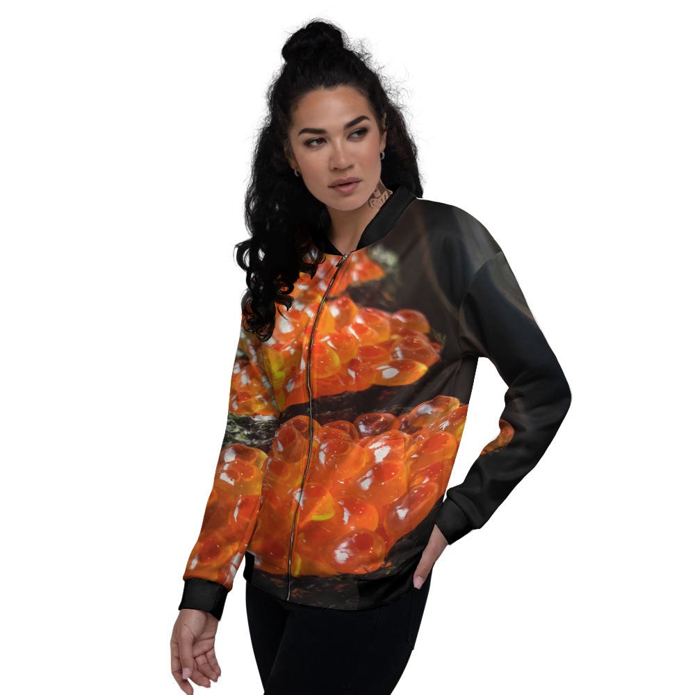 Salmon Roe Sushi Print Women's Bomber Jacket-grizzshop