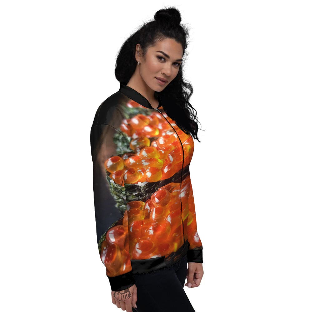 Salmon Roe Sushi Print Women's Bomber Jacket-grizzshop
