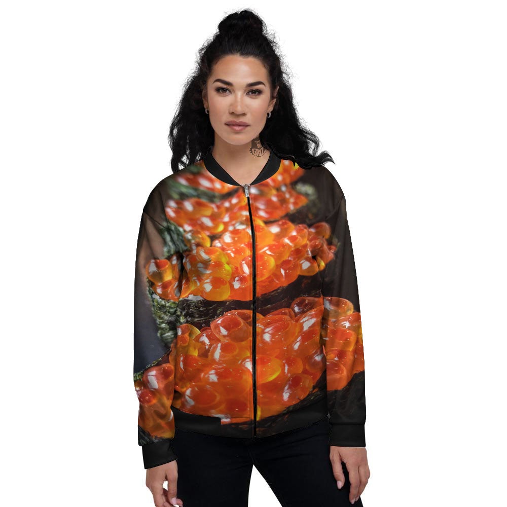 Salmon Roe Sushi Print Women's Bomber Jacket-grizzshop