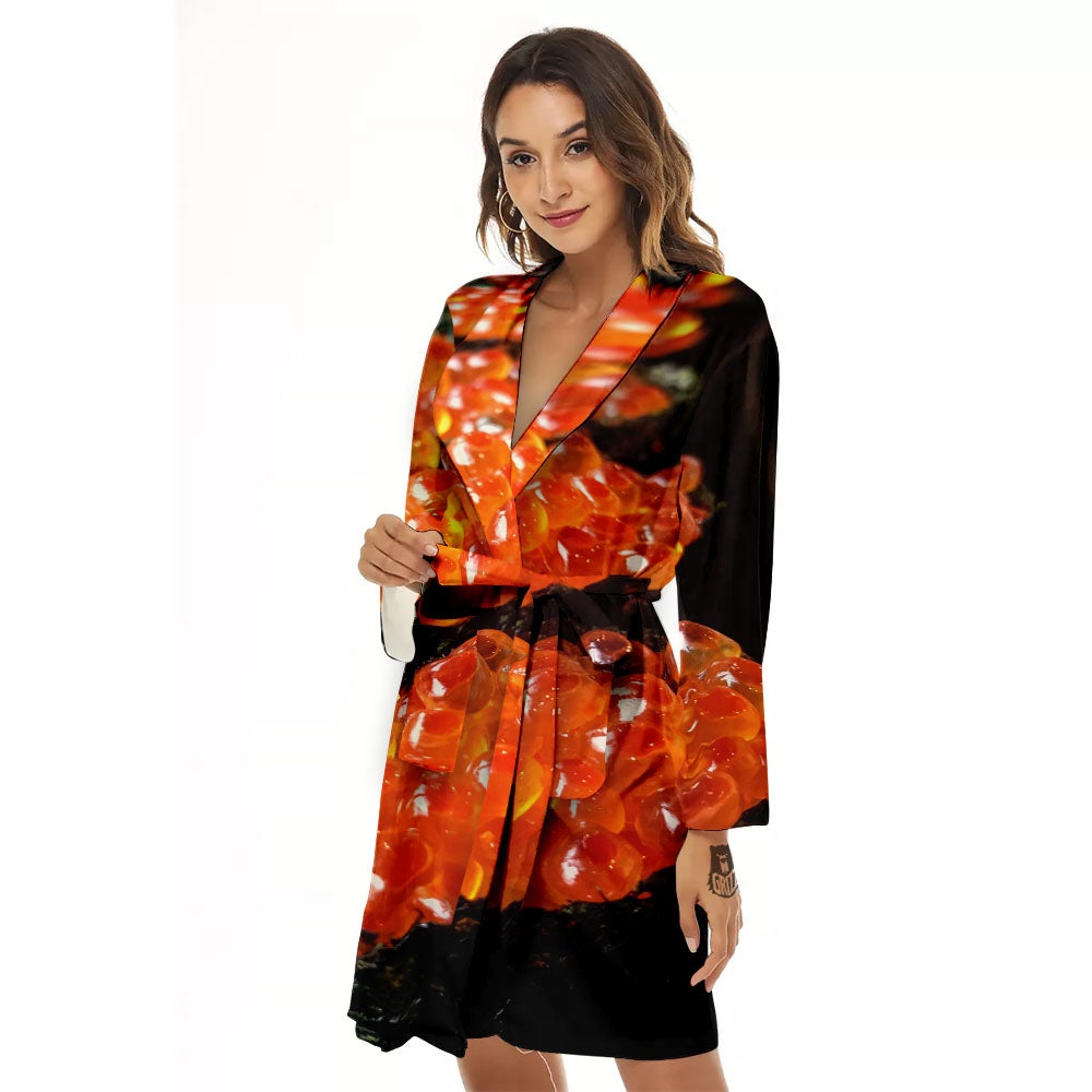 Salmon Roe Sushi Print Women's Robe-grizzshop