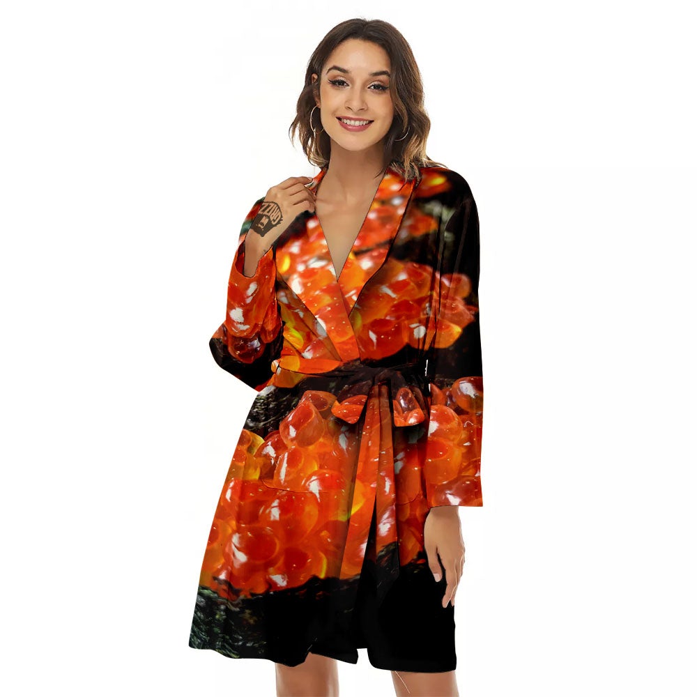 Salmon Roe Sushi Print Women's Robe-grizzshop