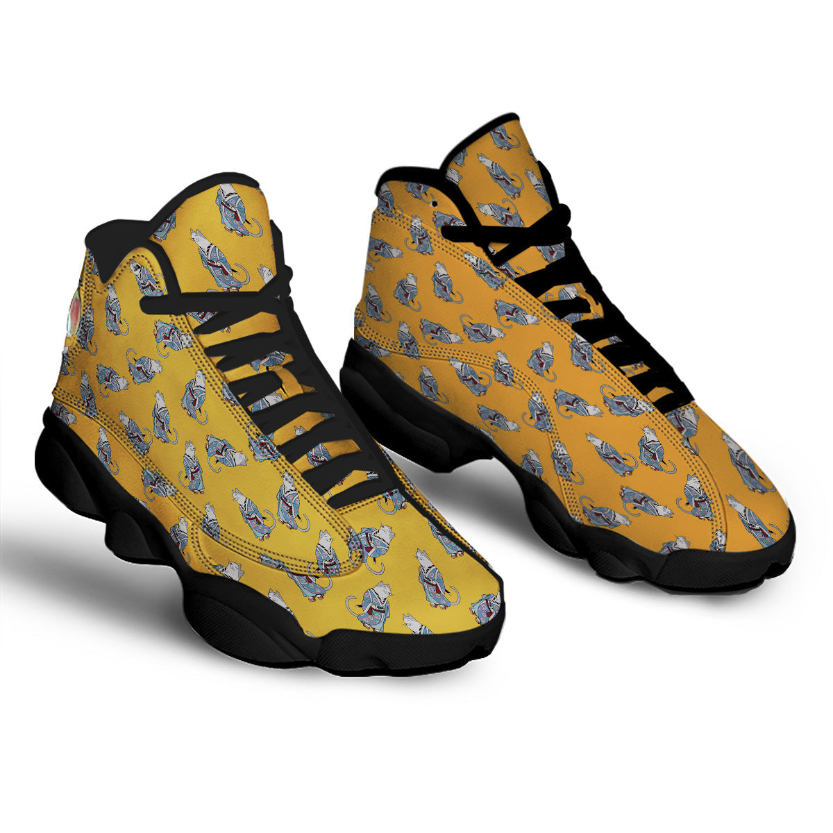 Samurai Cat Print Pattern Black Basketball Shoes-grizzshop