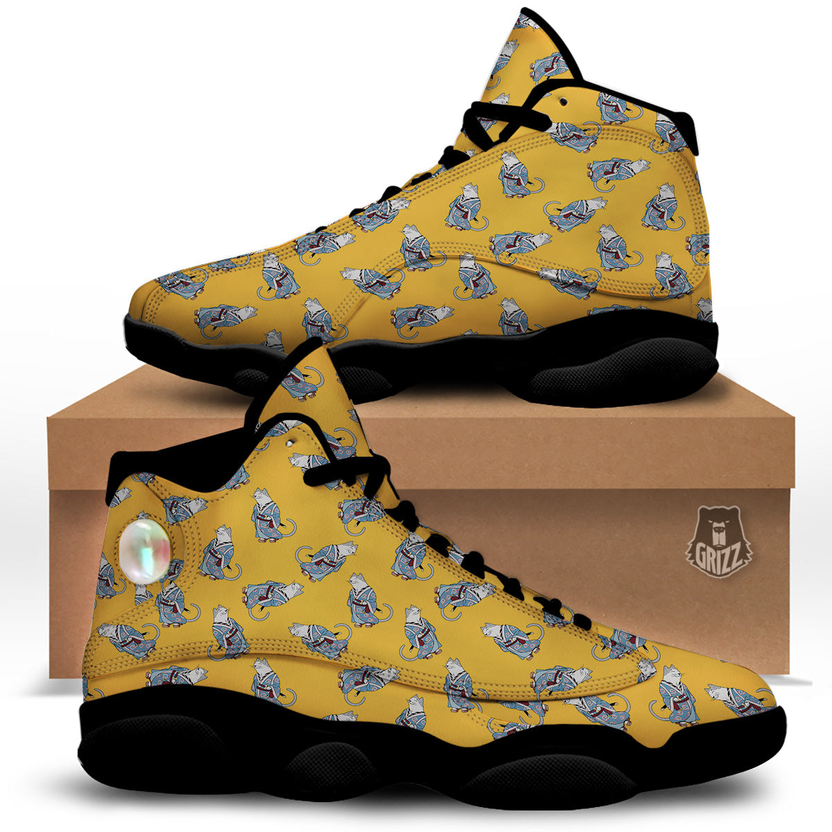 Samurai Cat Print Pattern Black Basketball Shoes-grizzshop