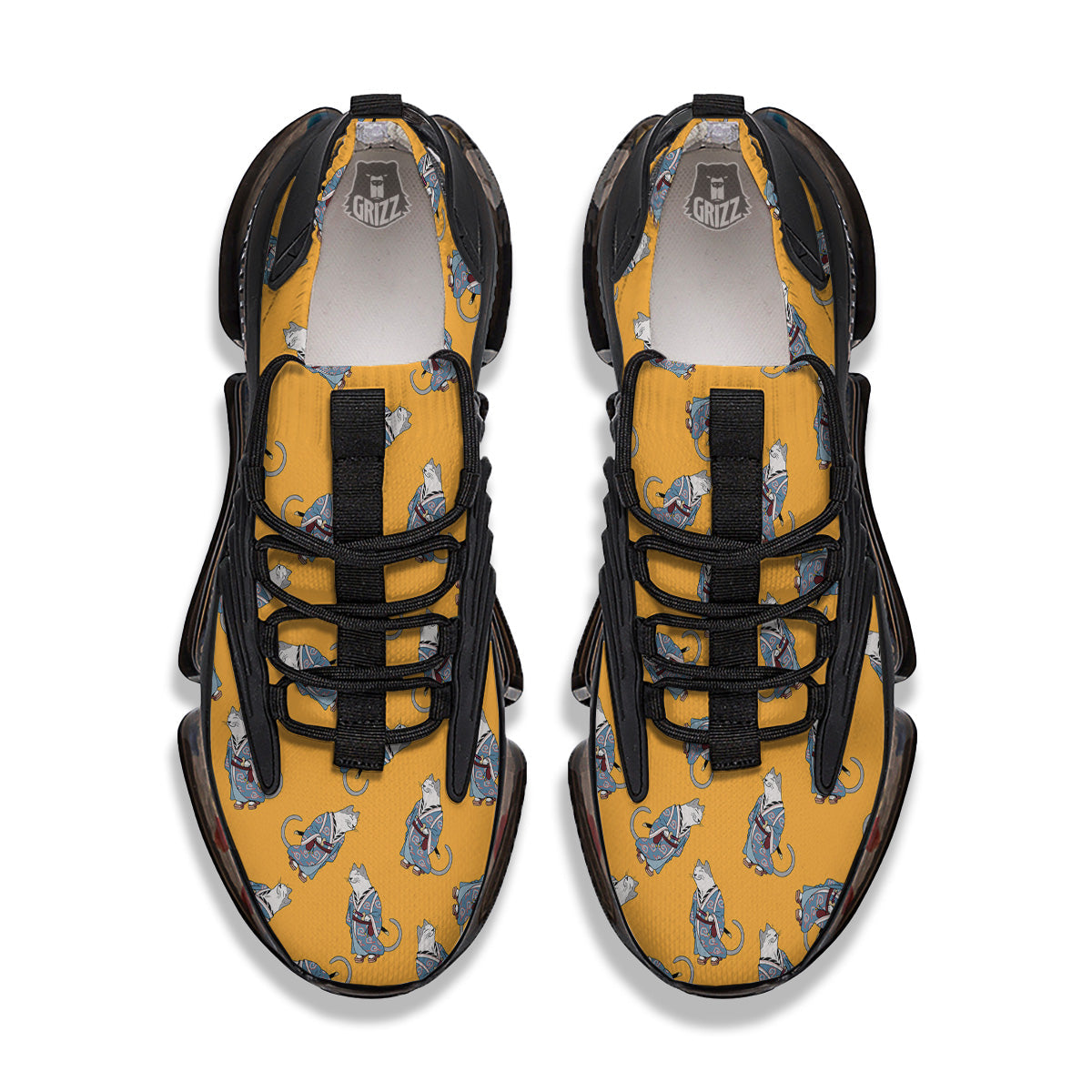 Samurai Cat Print Pattern Black Gym Shoes-grizzshop