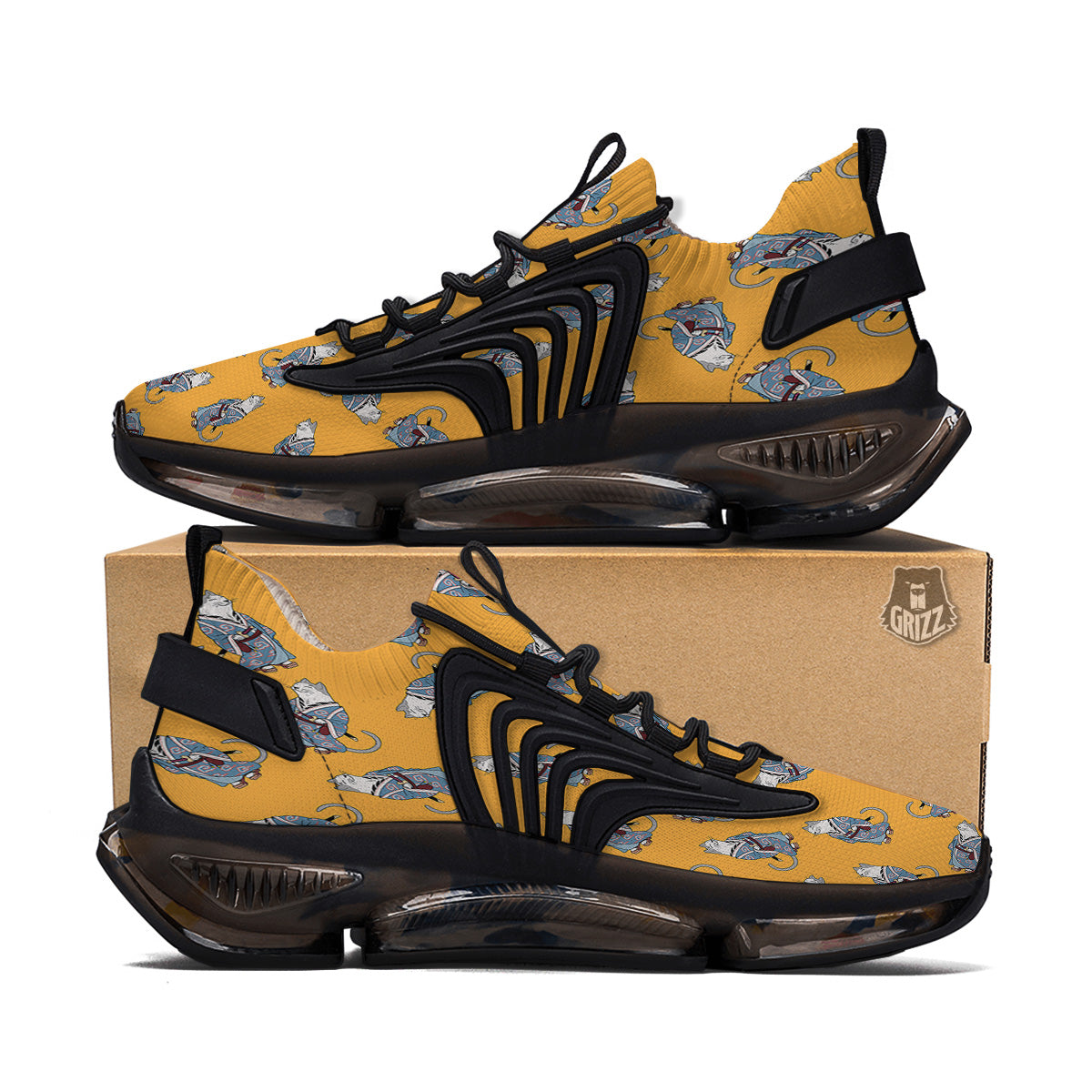 Samurai Cat Print Pattern Black Gym Shoes-grizzshop