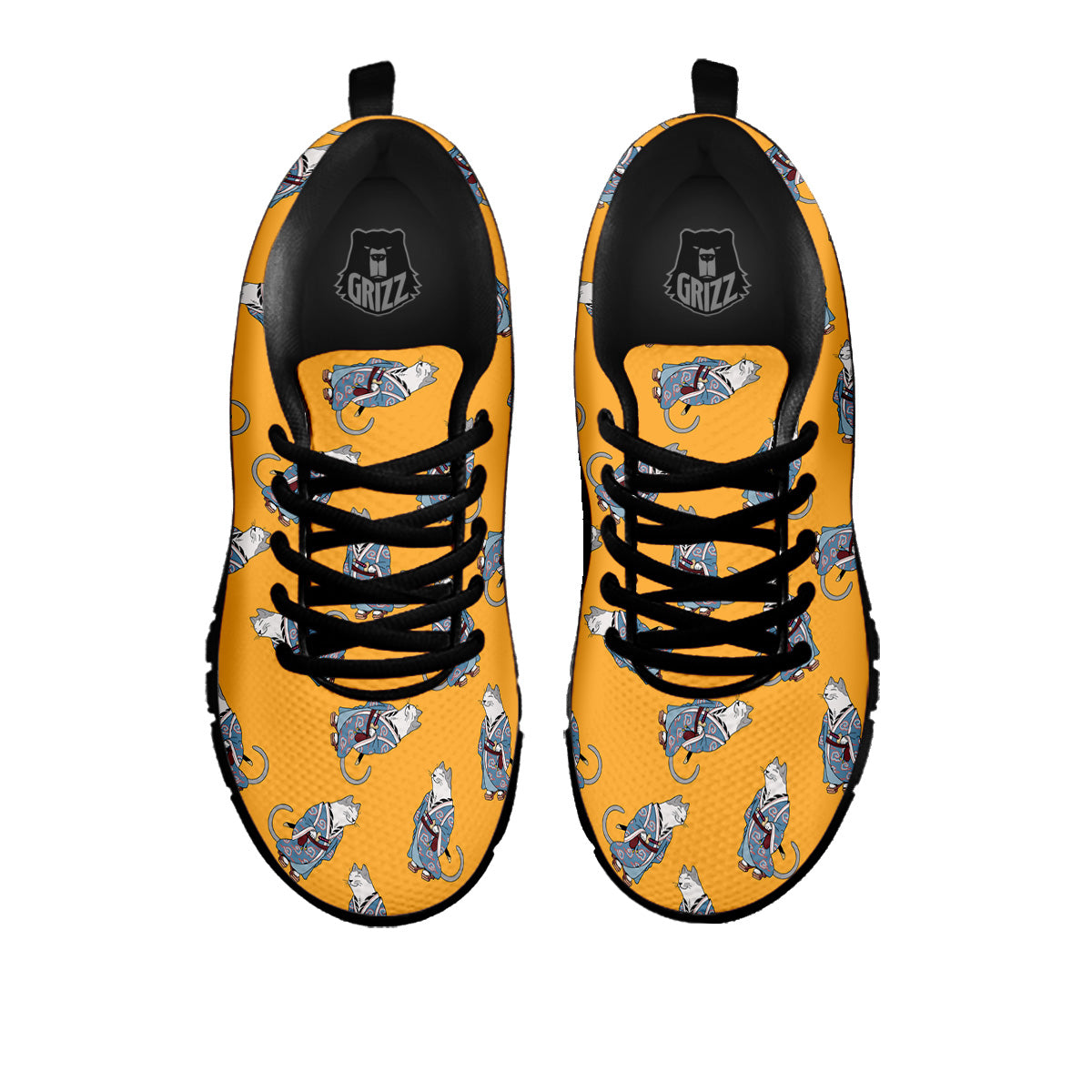Samurai Cat Print Pattern Black Sneaker-grizzshop