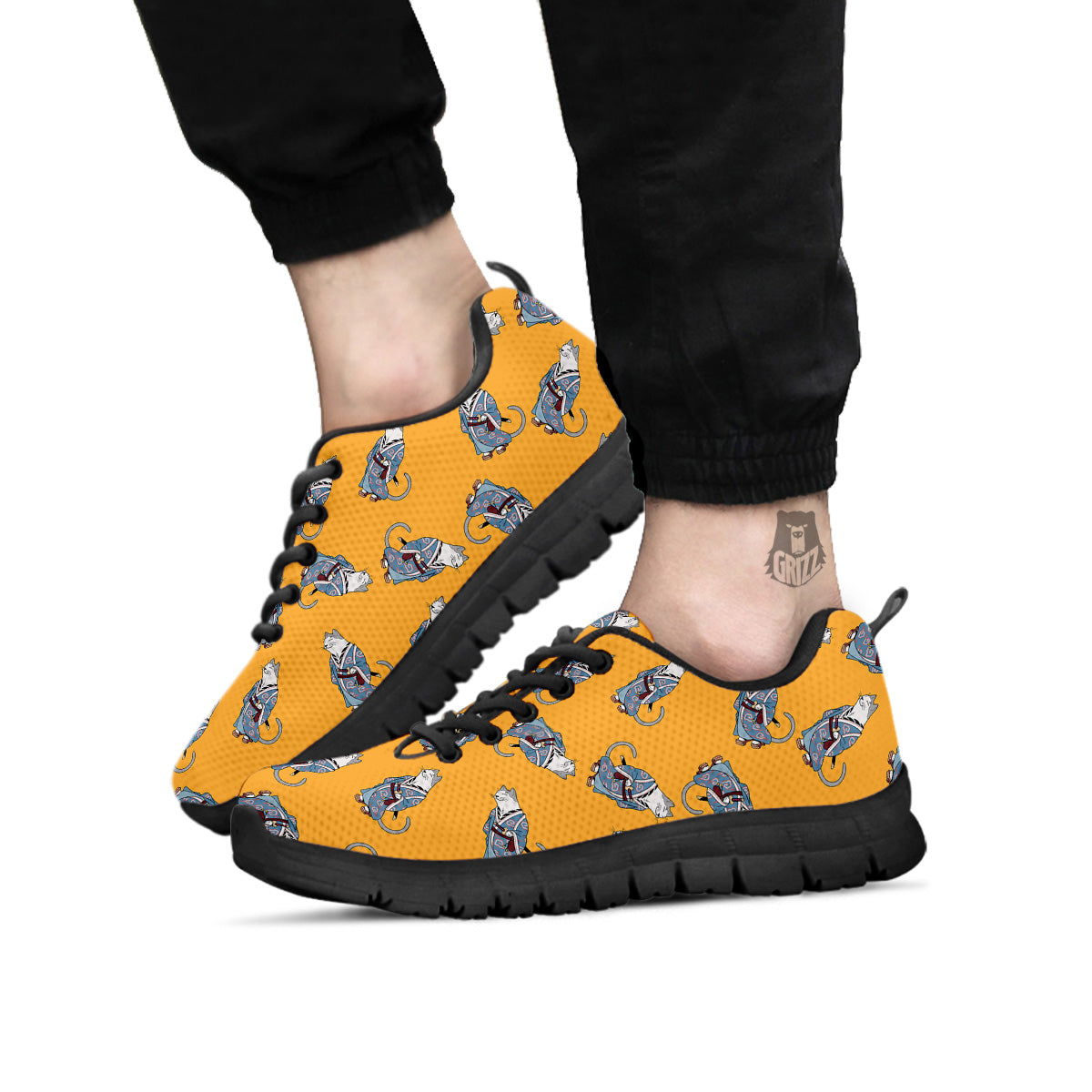 Samurai Cat Print Pattern Black Sneaker-grizzshop