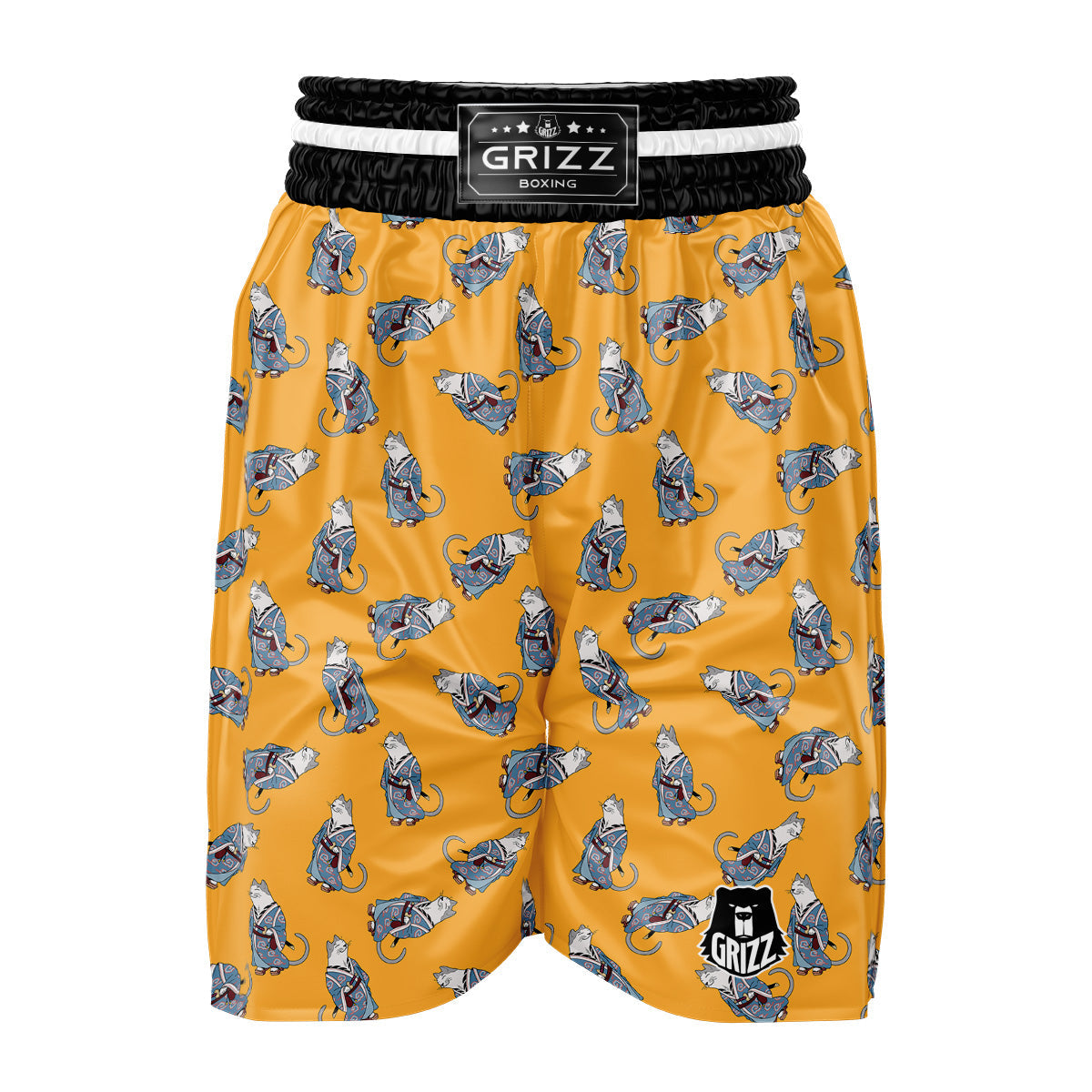 Samurai Cat Print Pattern Boxing Shorts-grizzshop
