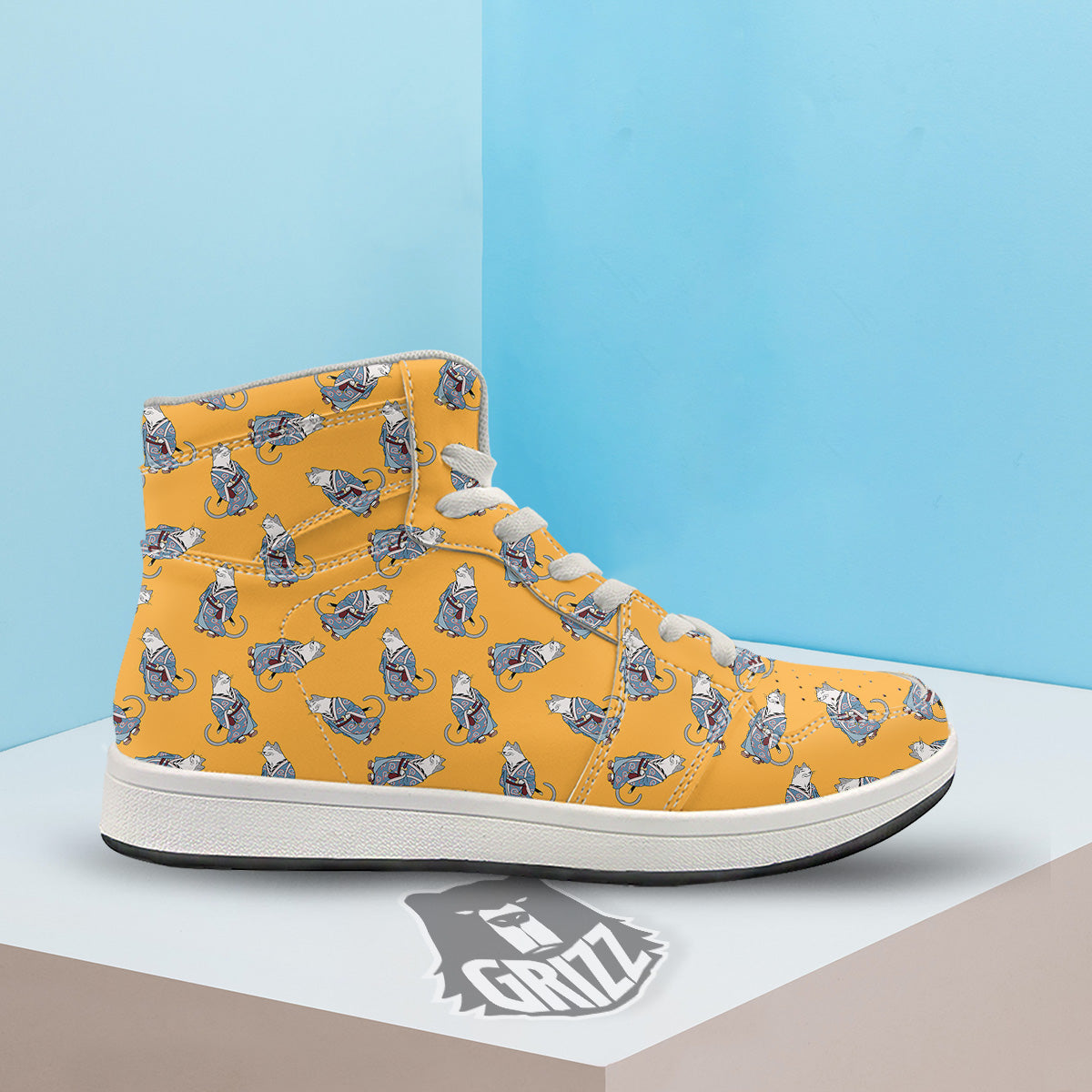Samurai Cat Print Pattern High Top Sneakers-grizzshop