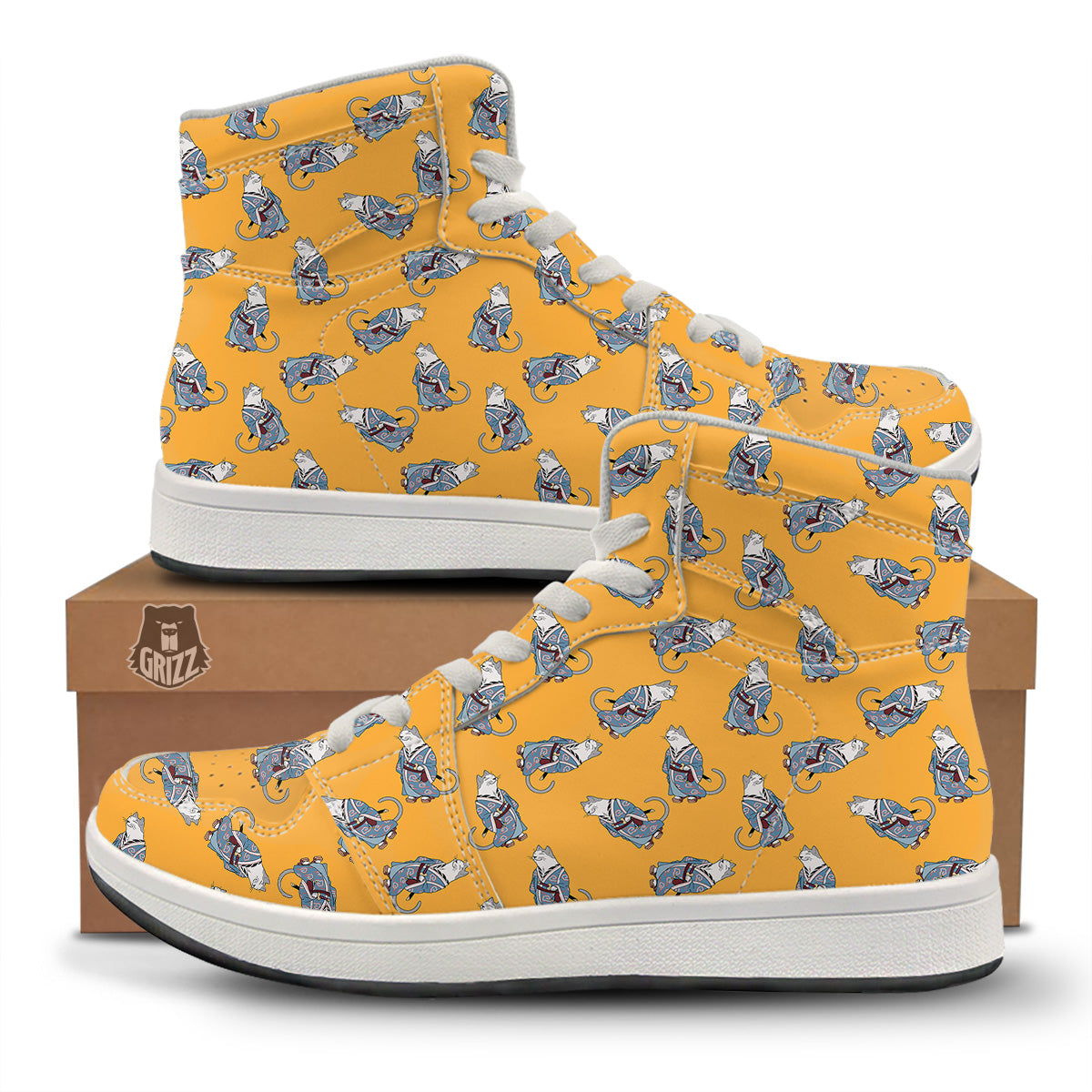 Samurai Cat Print Pattern High Top Sneakers-grizzshop