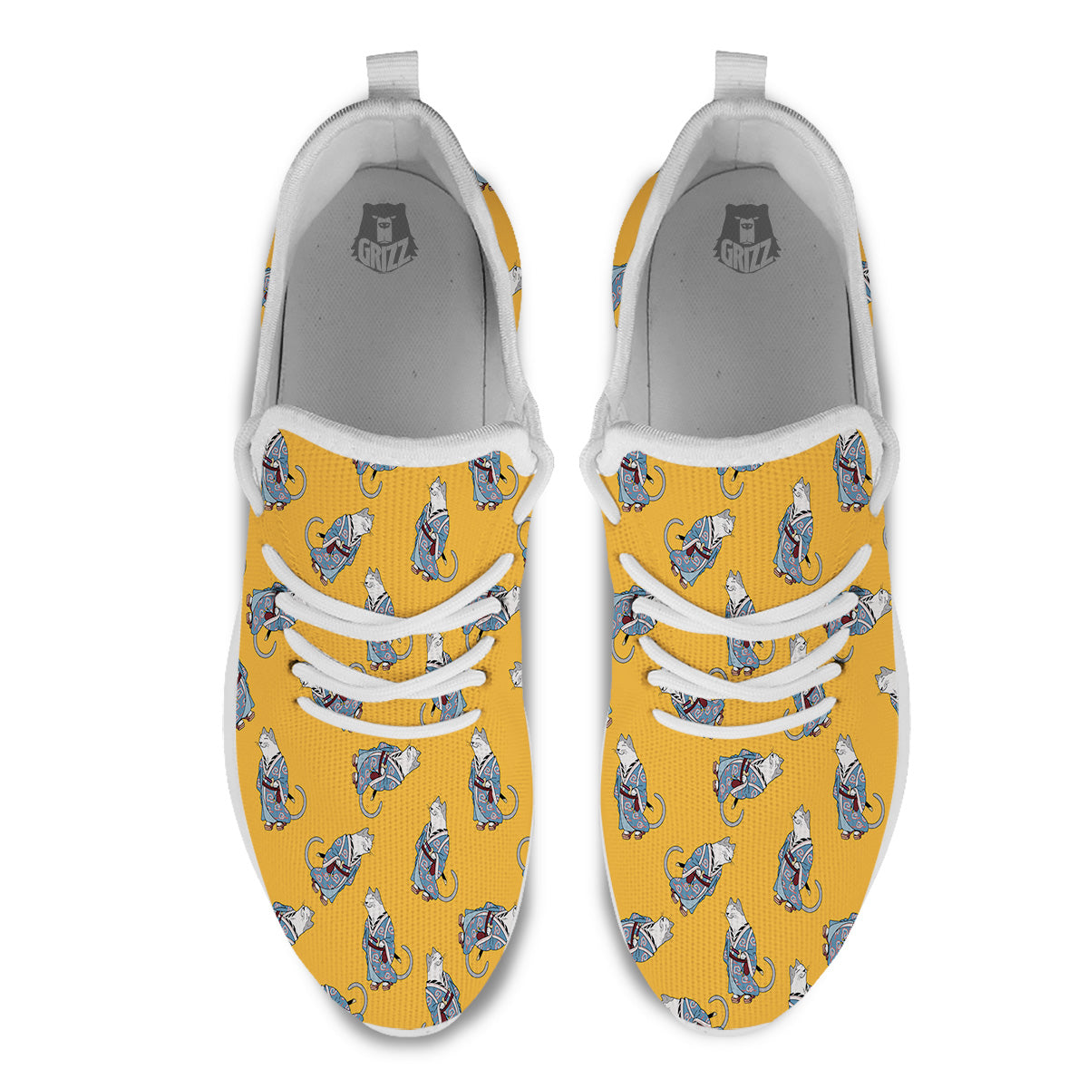 Samurai Cat Print Pattern White Athletic Shoes-grizzshop