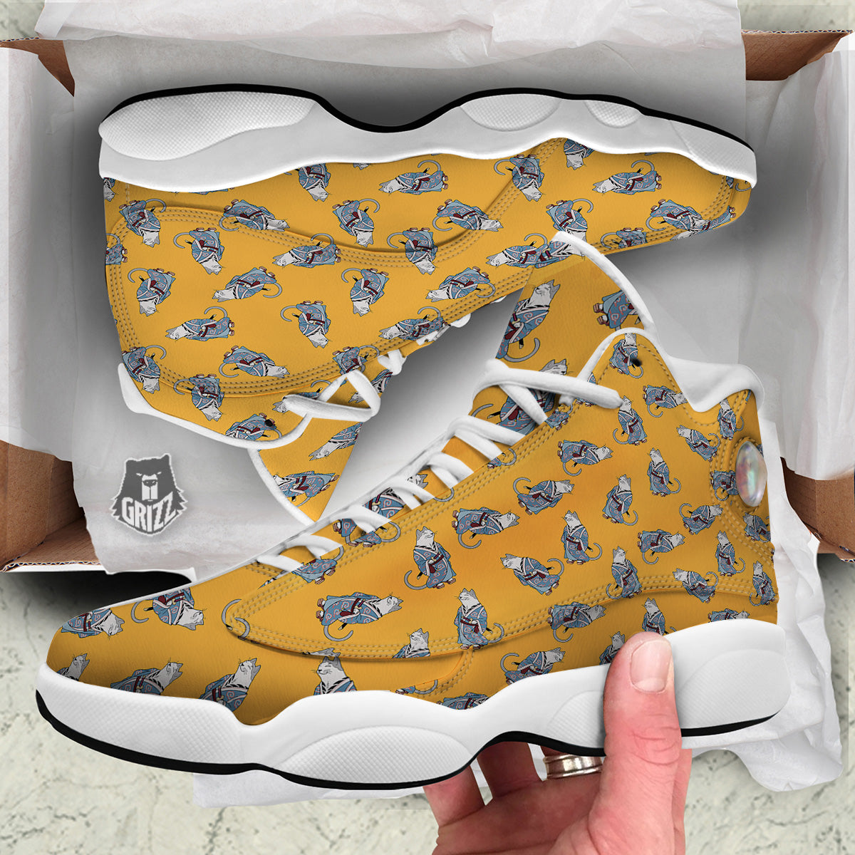 Samurai Cat Print Pattern White Basketball Shoes-grizzshop