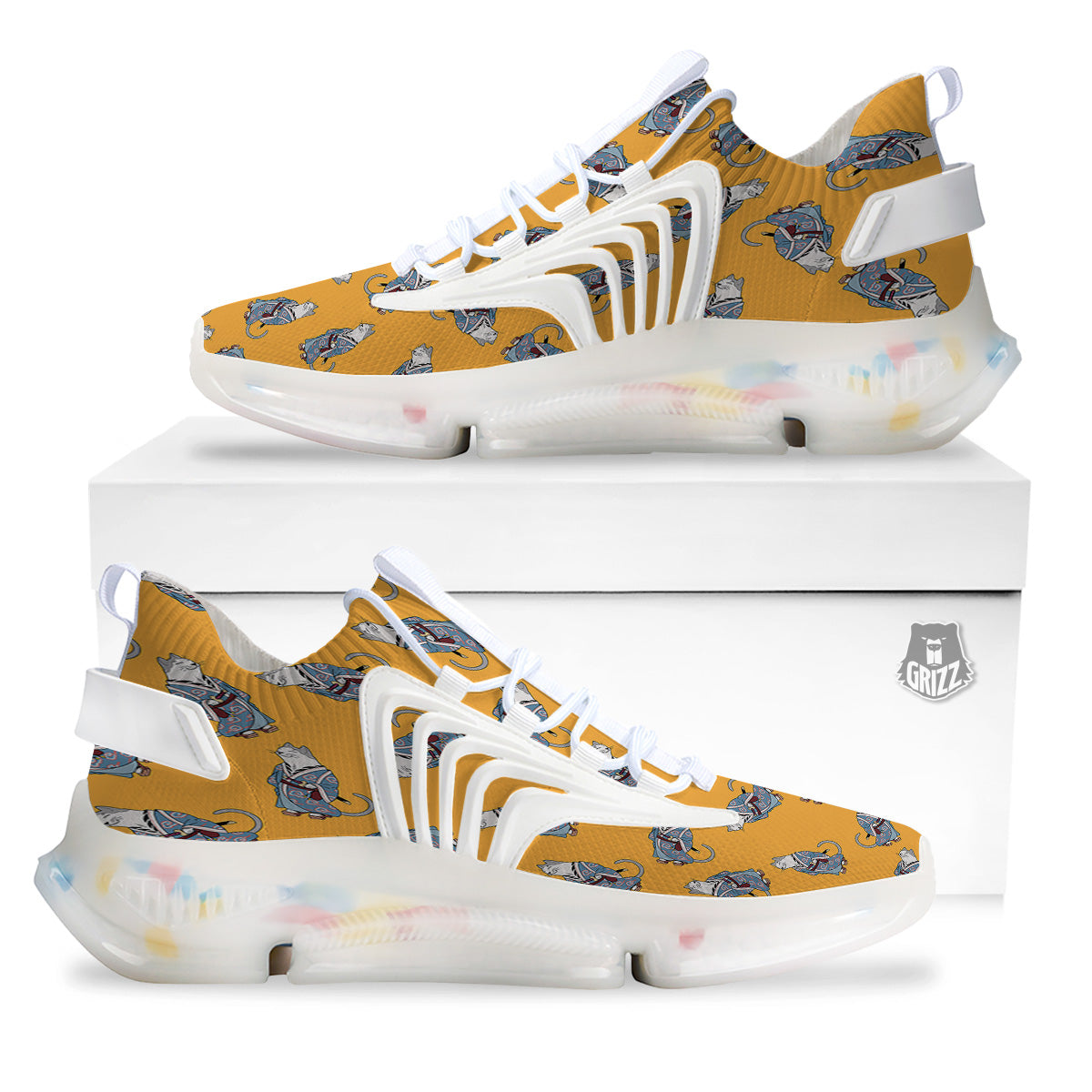 Samurai Cat Print Pattern White Gym Shoes-grizzshop