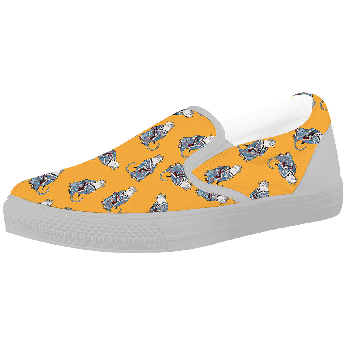 Samurai Cat Print Pattern White Slip On Shoes-grizzshop
