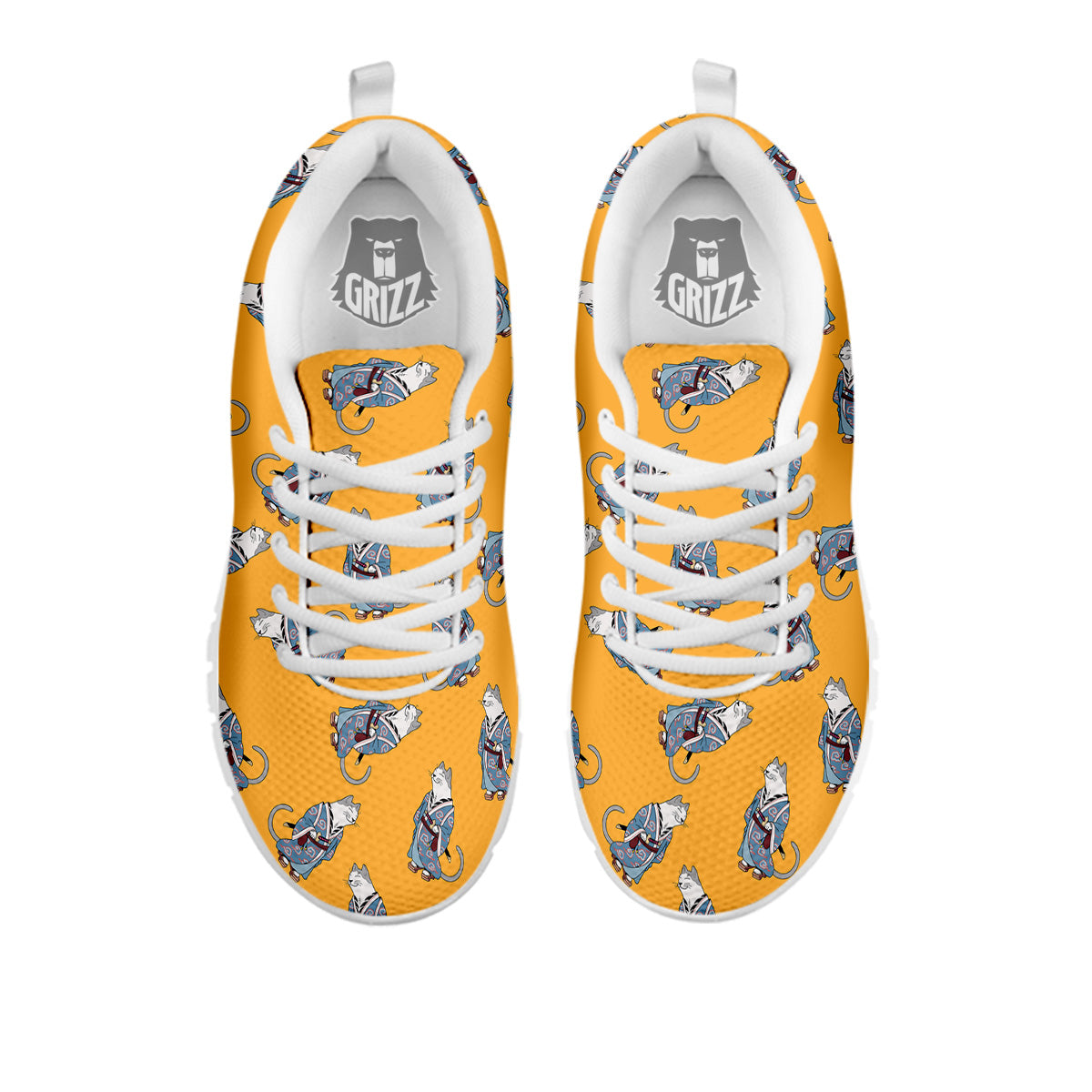 Samurai Cat Print Pattern White Sneaker-grizzshop