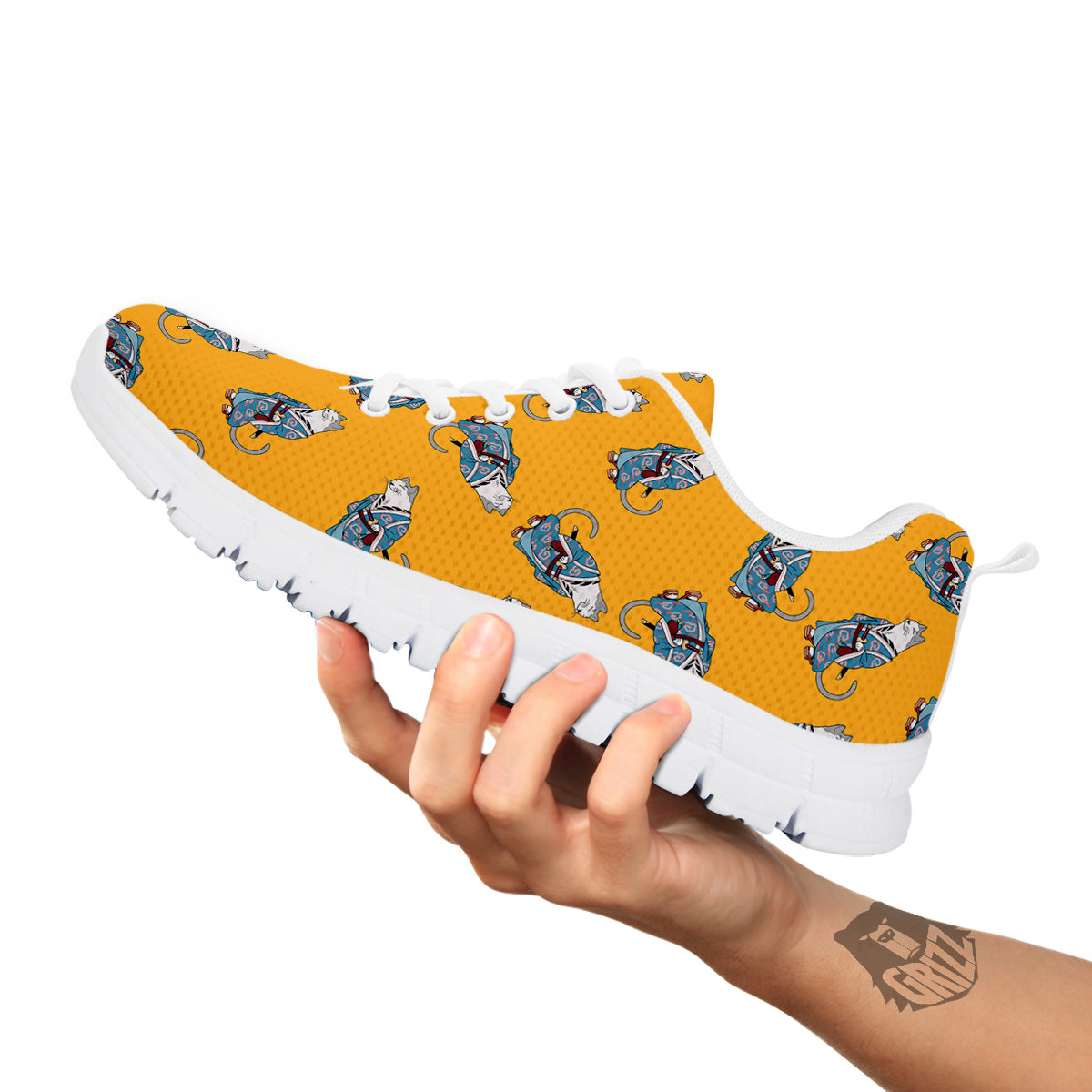 Samurai Cat Print Pattern White Sneaker-grizzshop