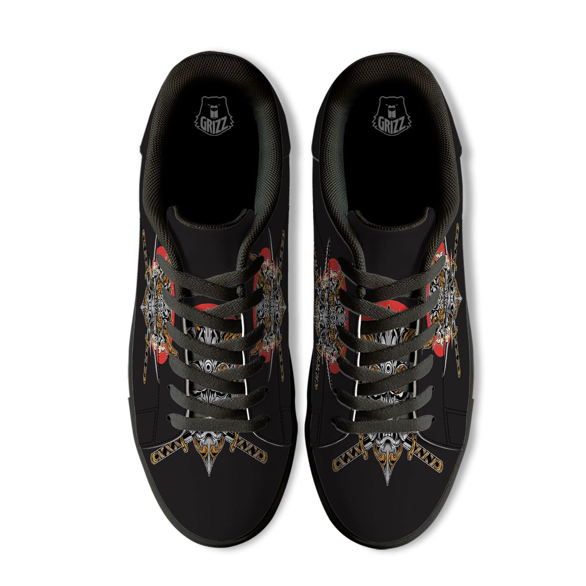 Samurai Demon Print Black Low Top Sneakers-grizzshop