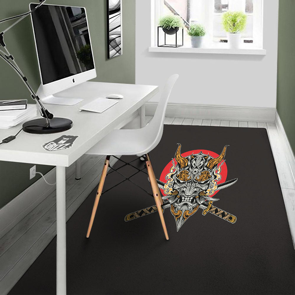 Samurai Demon Print Floor Mat-grizzshop
