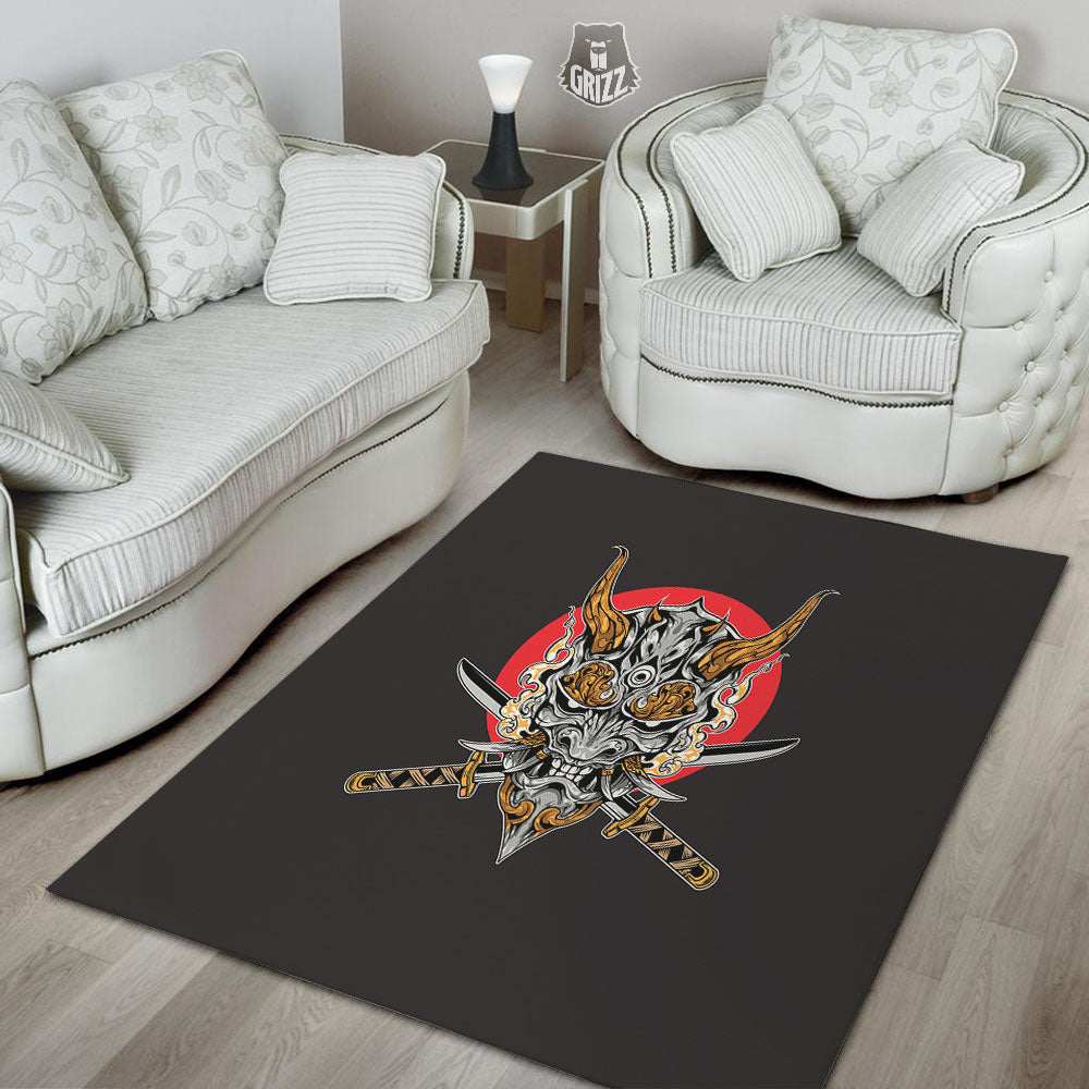 Samurai Demon Print Floor Mat-grizzshop