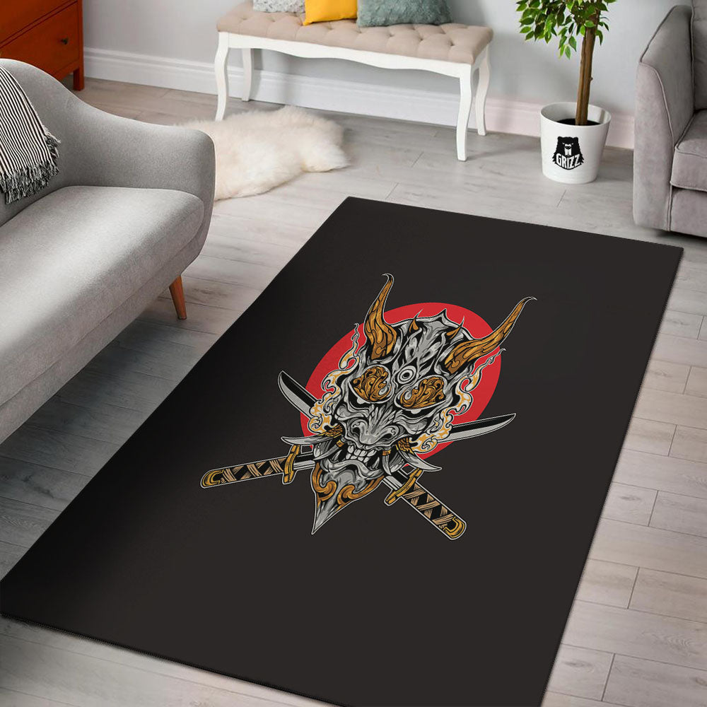 Samurai Demon Print Floor Mat-grizzshop