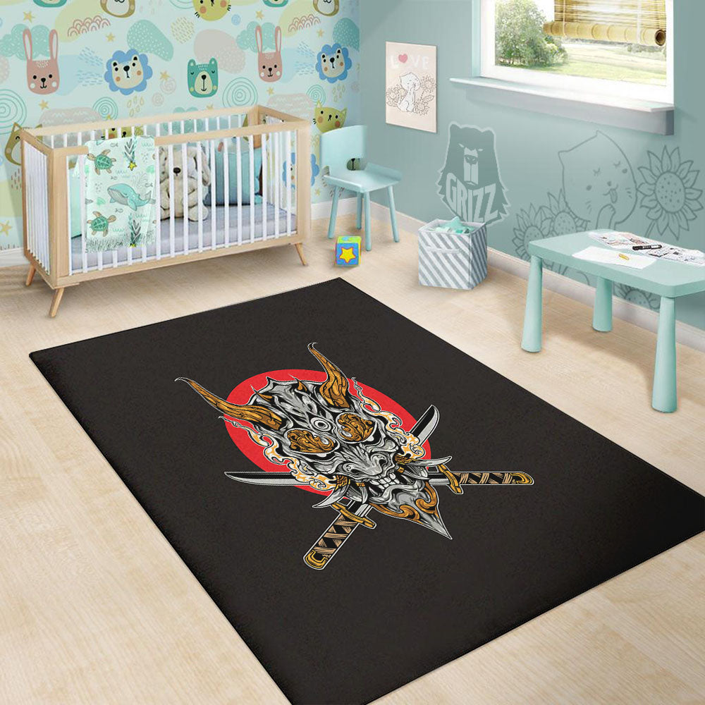 Samurai Demon Print Floor Mat-grizzshop