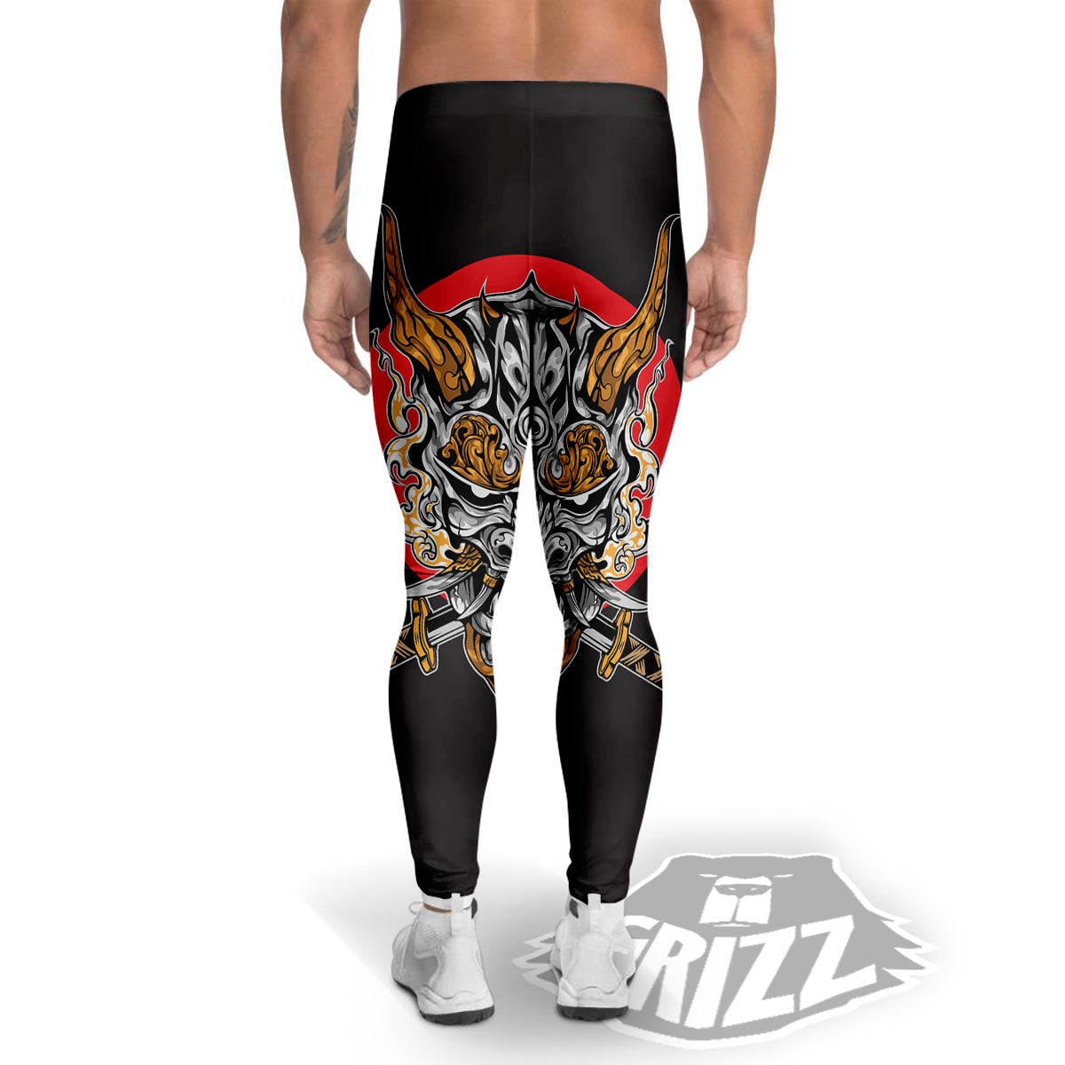 Samurai Demon Print Men's Leggings-grizzshop