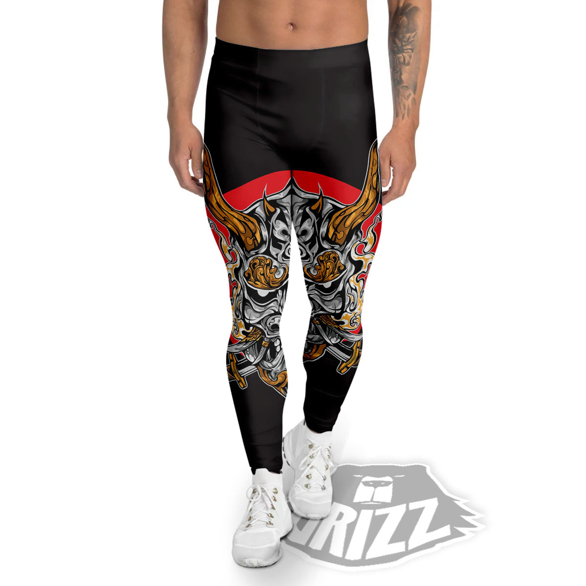 Samurai Demon Print Men's Leggings-grizzshop